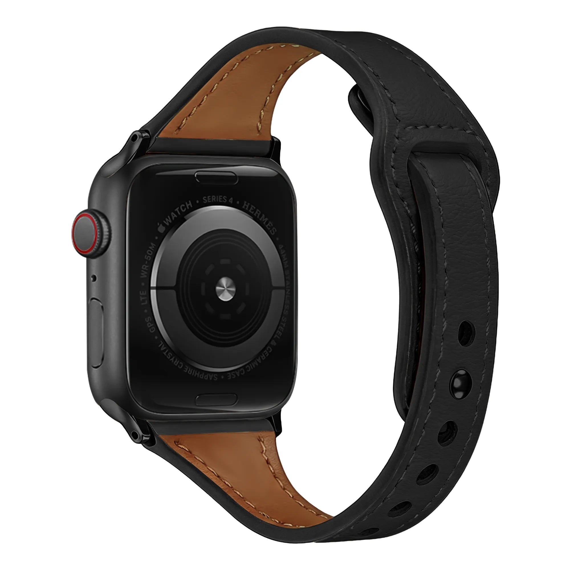 Apple Watch leren band met druksluiting (zwart)