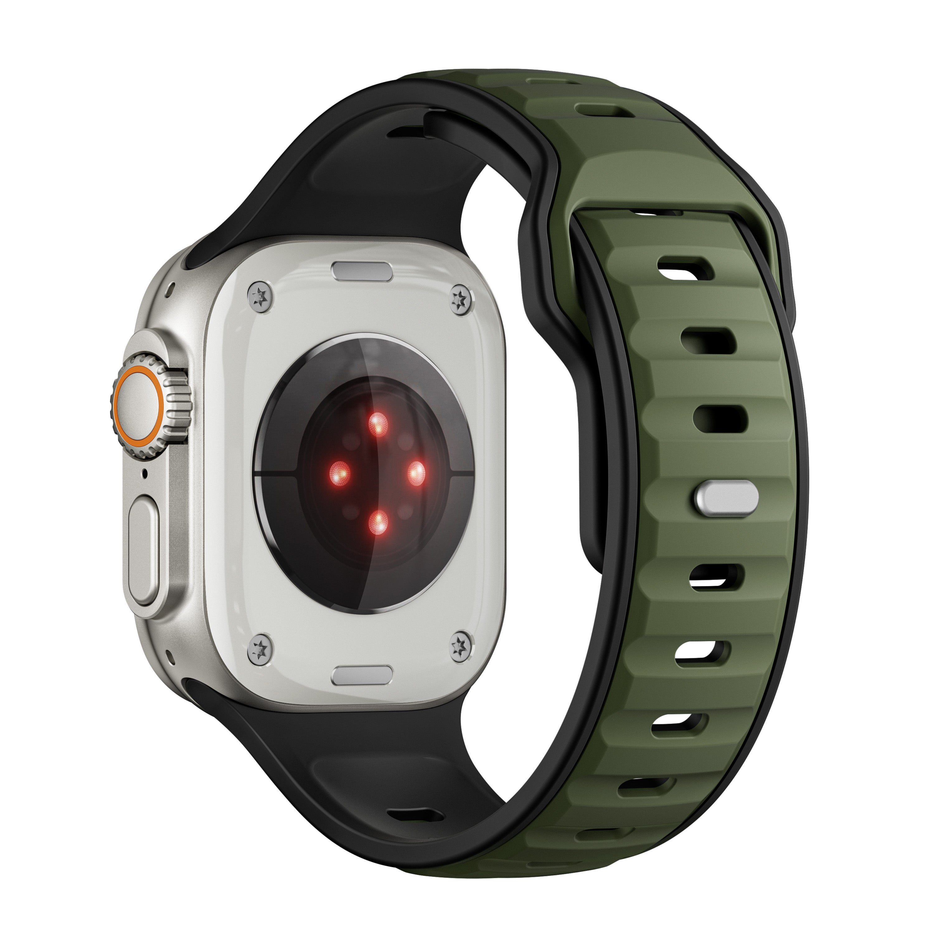 Correa de silicona premium outdoor Apple Watch (verde militar/negra)
