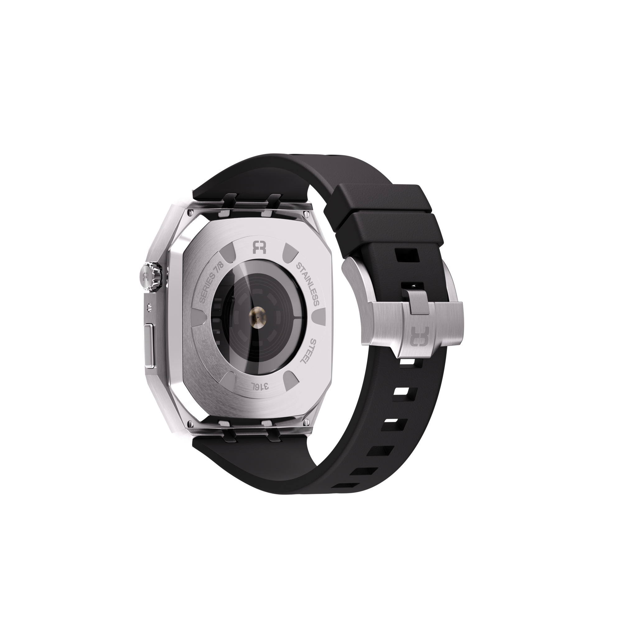 Reqior Apple Watch 45mm Metal Case with Rubber Strap (Silver)