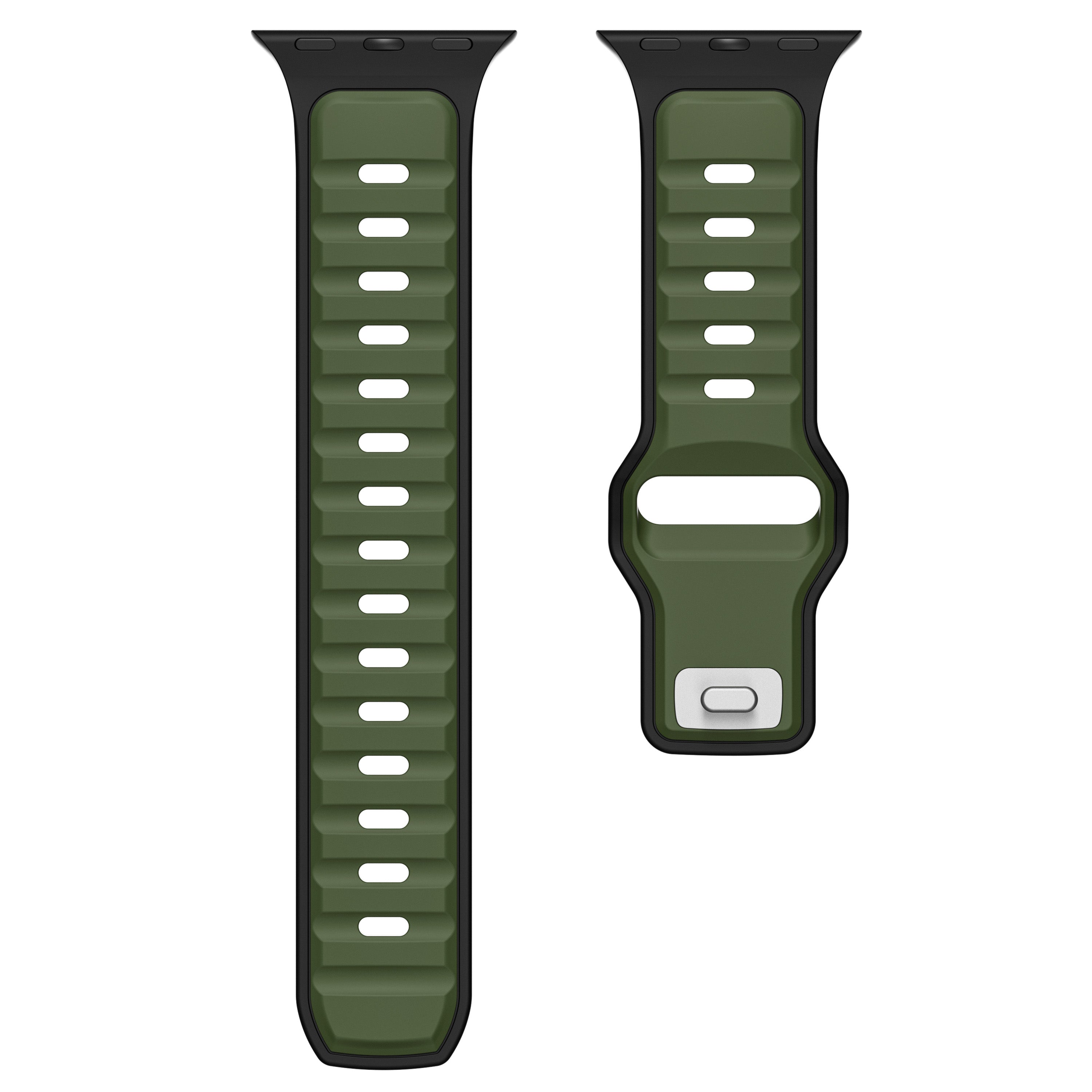 Correa de silicona premium outdoor Apple Watch (verde militar/negra)
