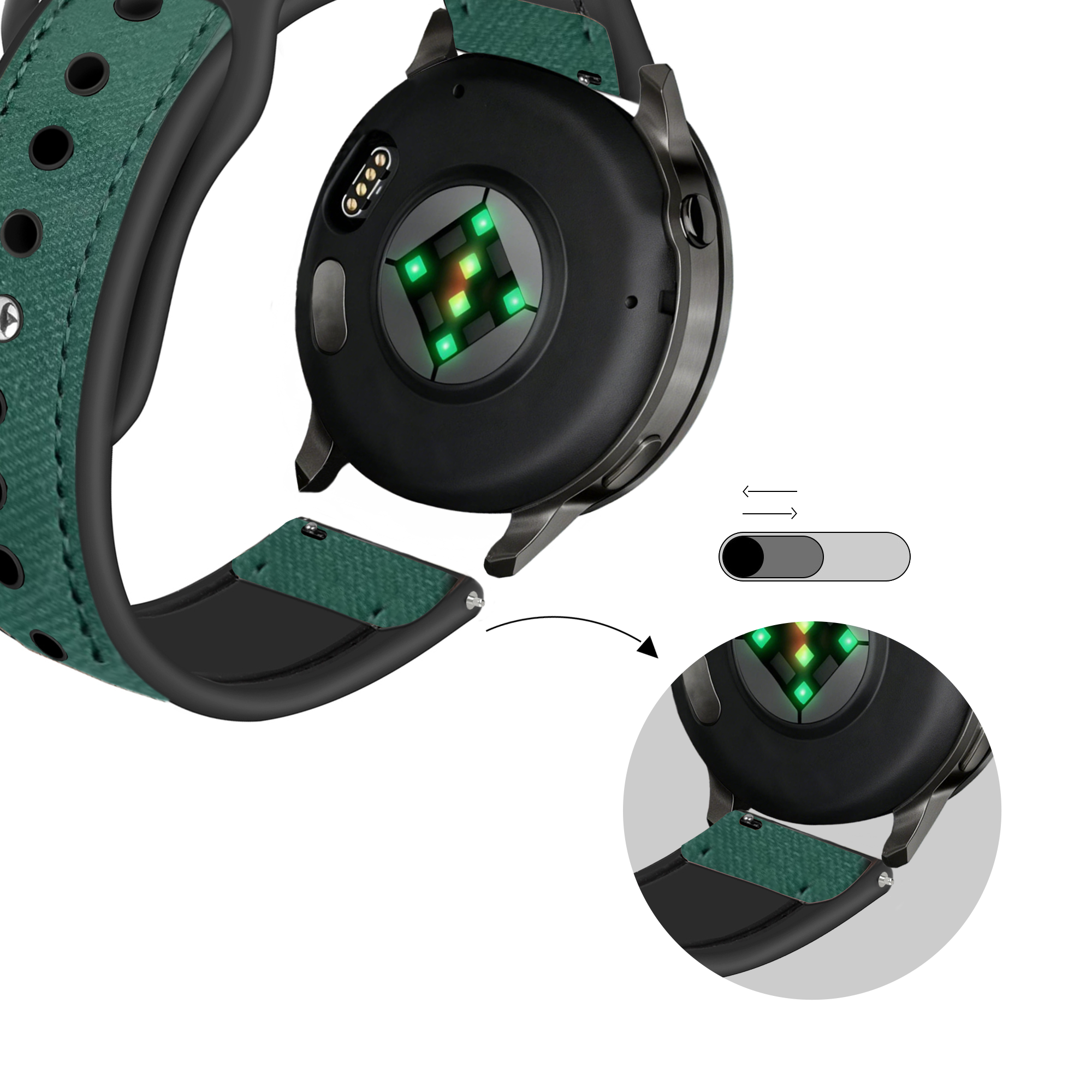 Bandz Garmin Bounce 2 Leather Strap 'Hybrid' (Green)