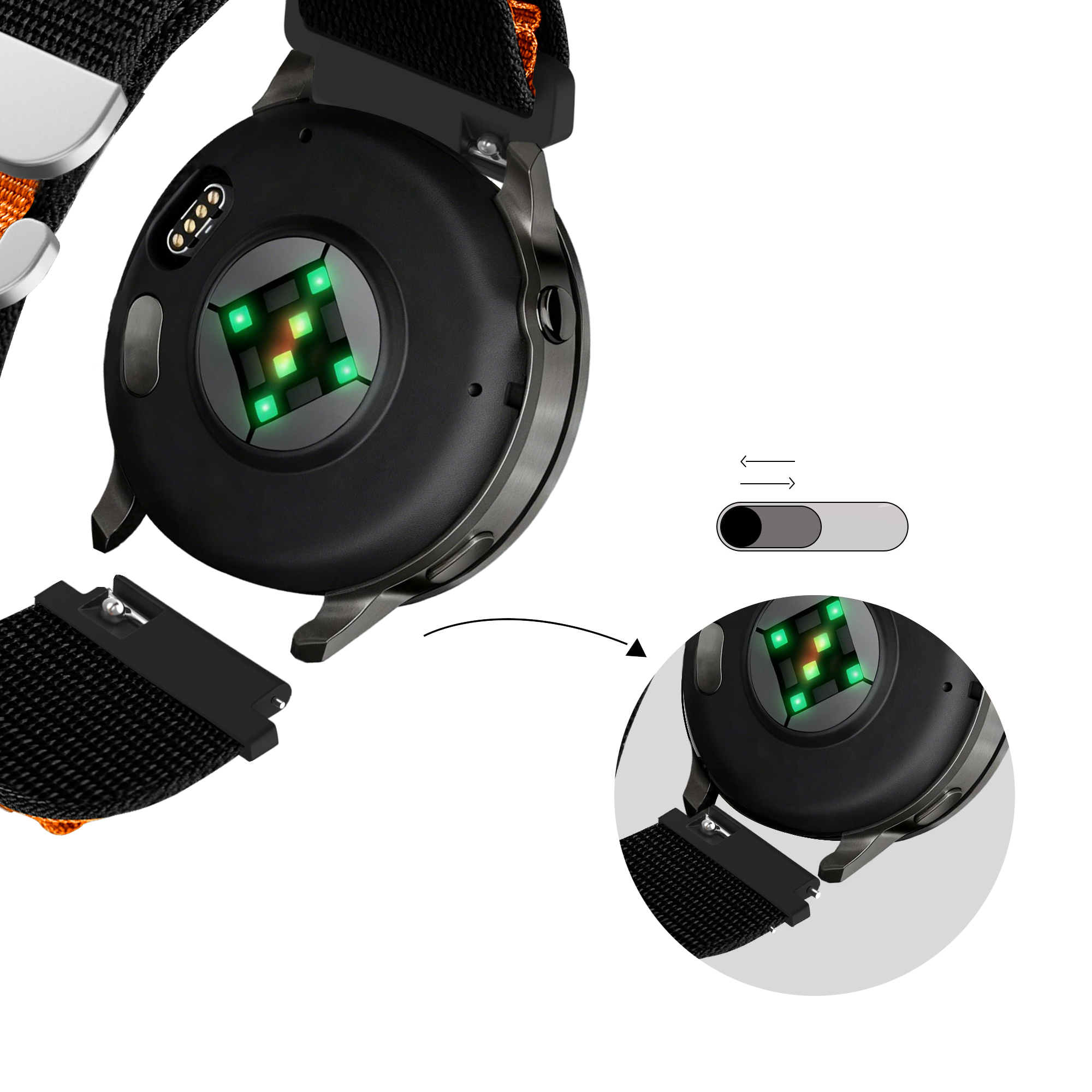 Bandz Correa nylon Alpine Garmin Approach S44 (negro/naranja)