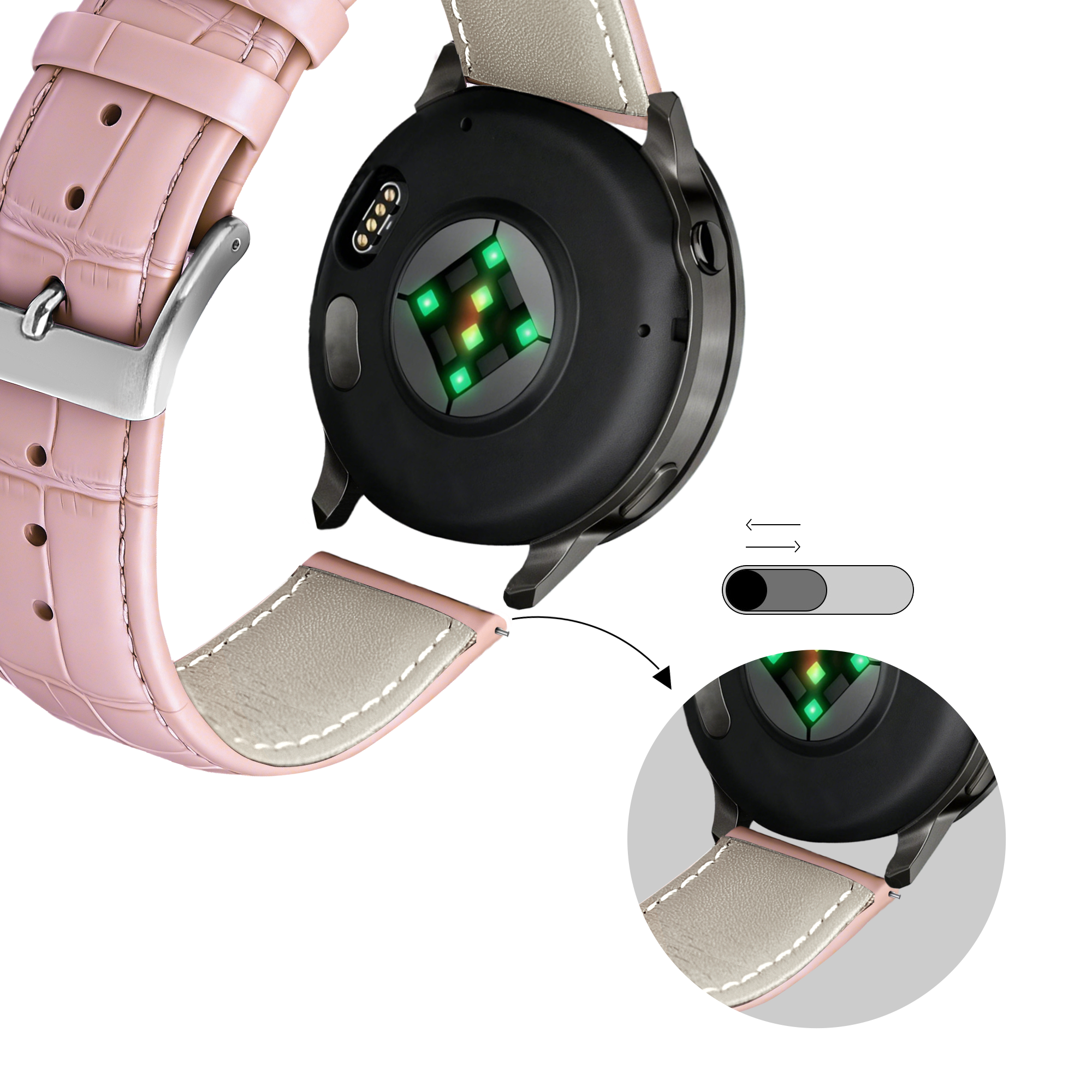 Bandz Garmin Bounce 2 Leather Strap Crocodile Grain (Pink)