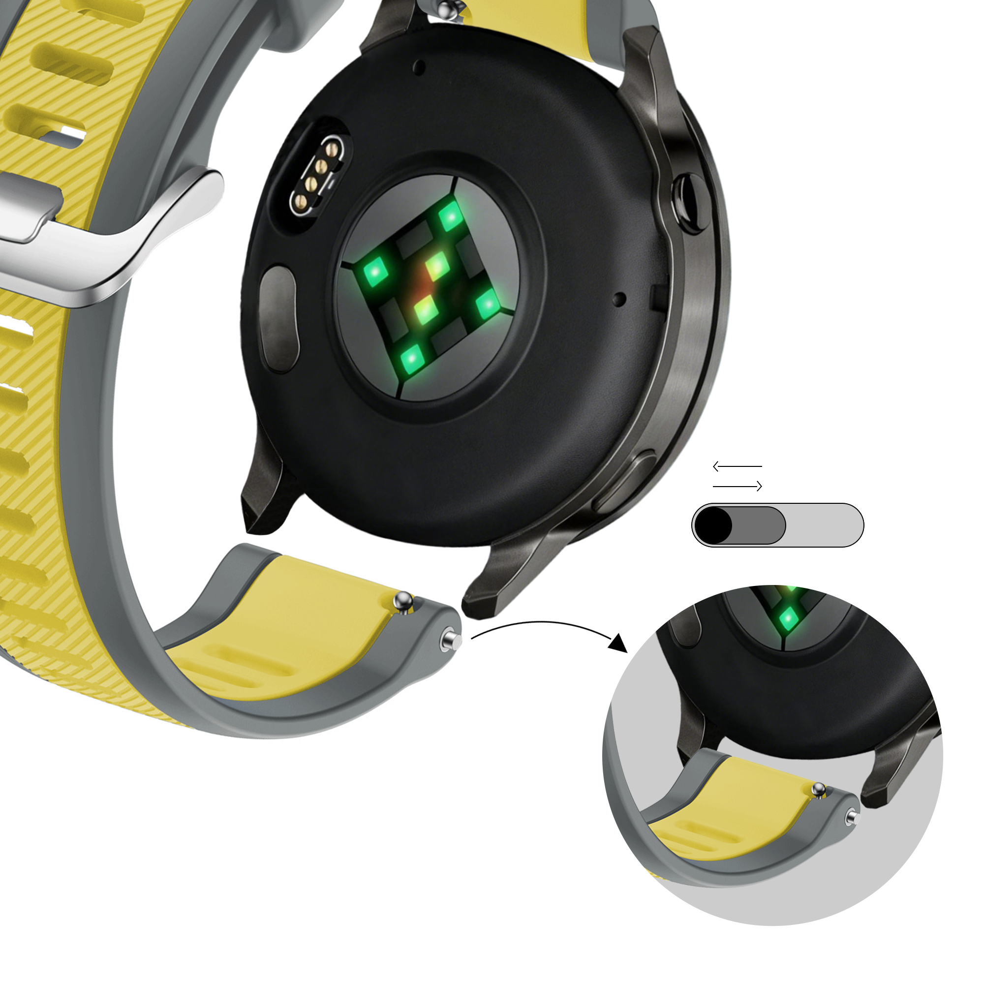 Bandz Garmin Vivomove 3 Dual Buckled Sport Strap (Grey/Yellow)