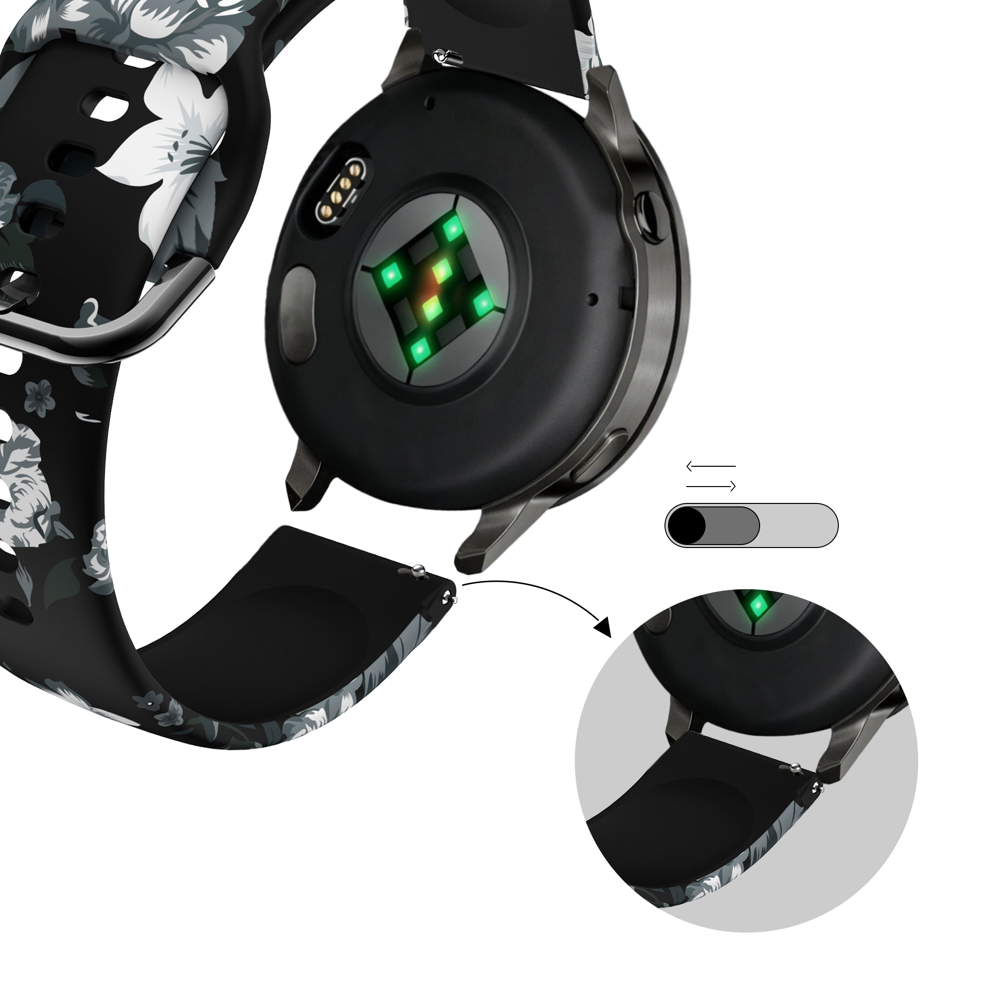 Bandz Garmin Bounce 2 Silicone Strap (Grey Flower)