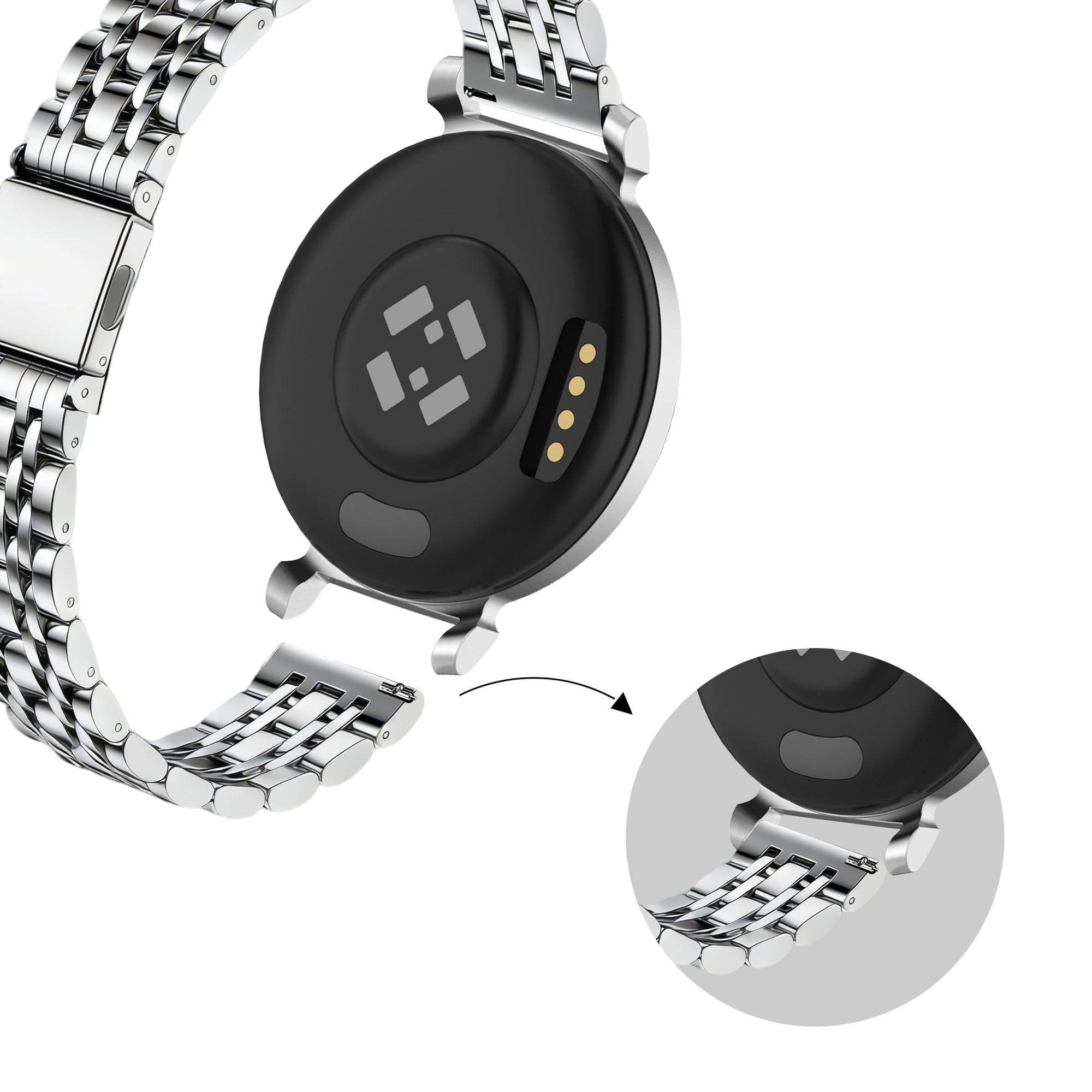 Bandz Pebble Round 2 - 14mm Steel Strap 'Deluxe' (Silver)