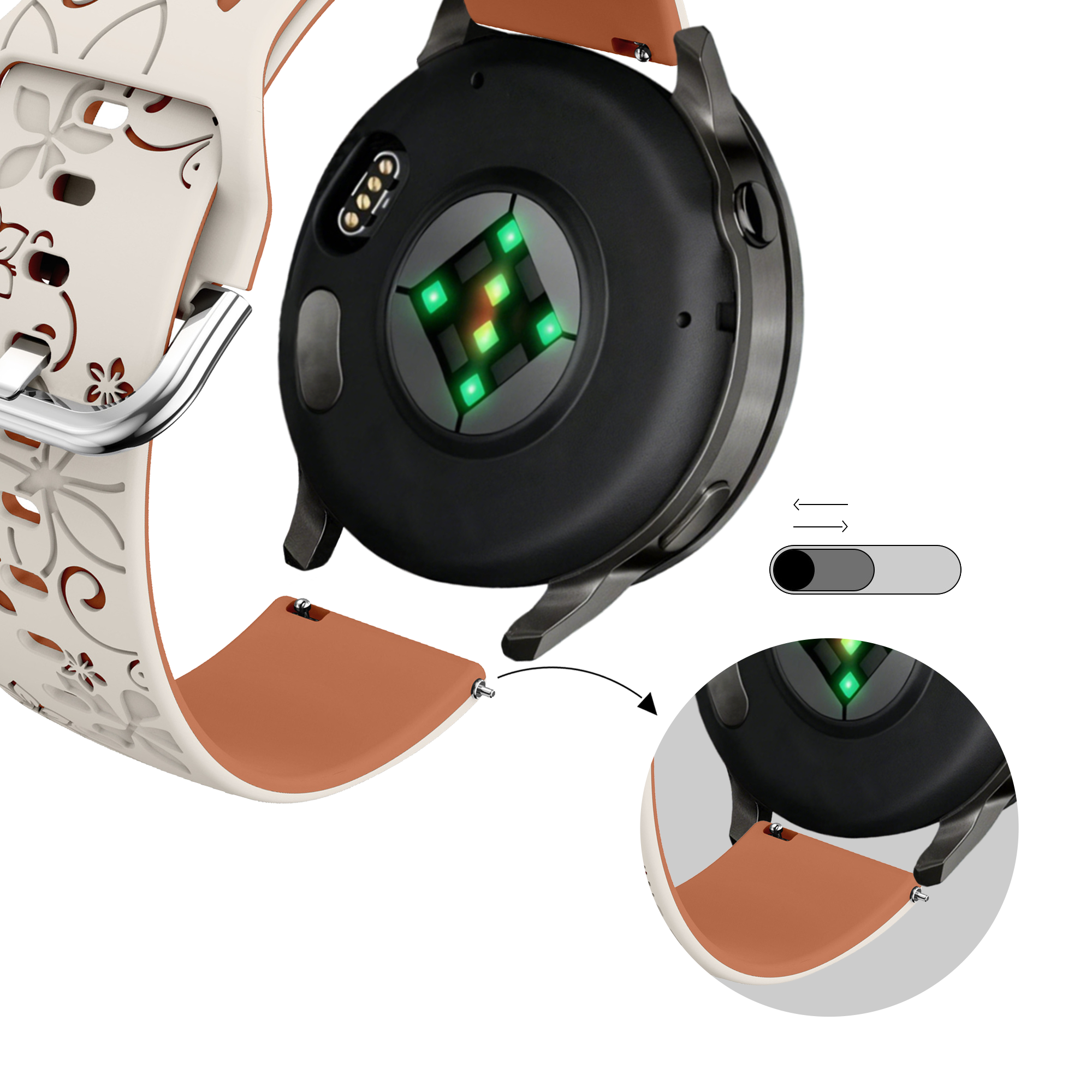 Bandz Garmin Bounce 2 Silicone Strap 'Flowers' (Starlight/Brown)