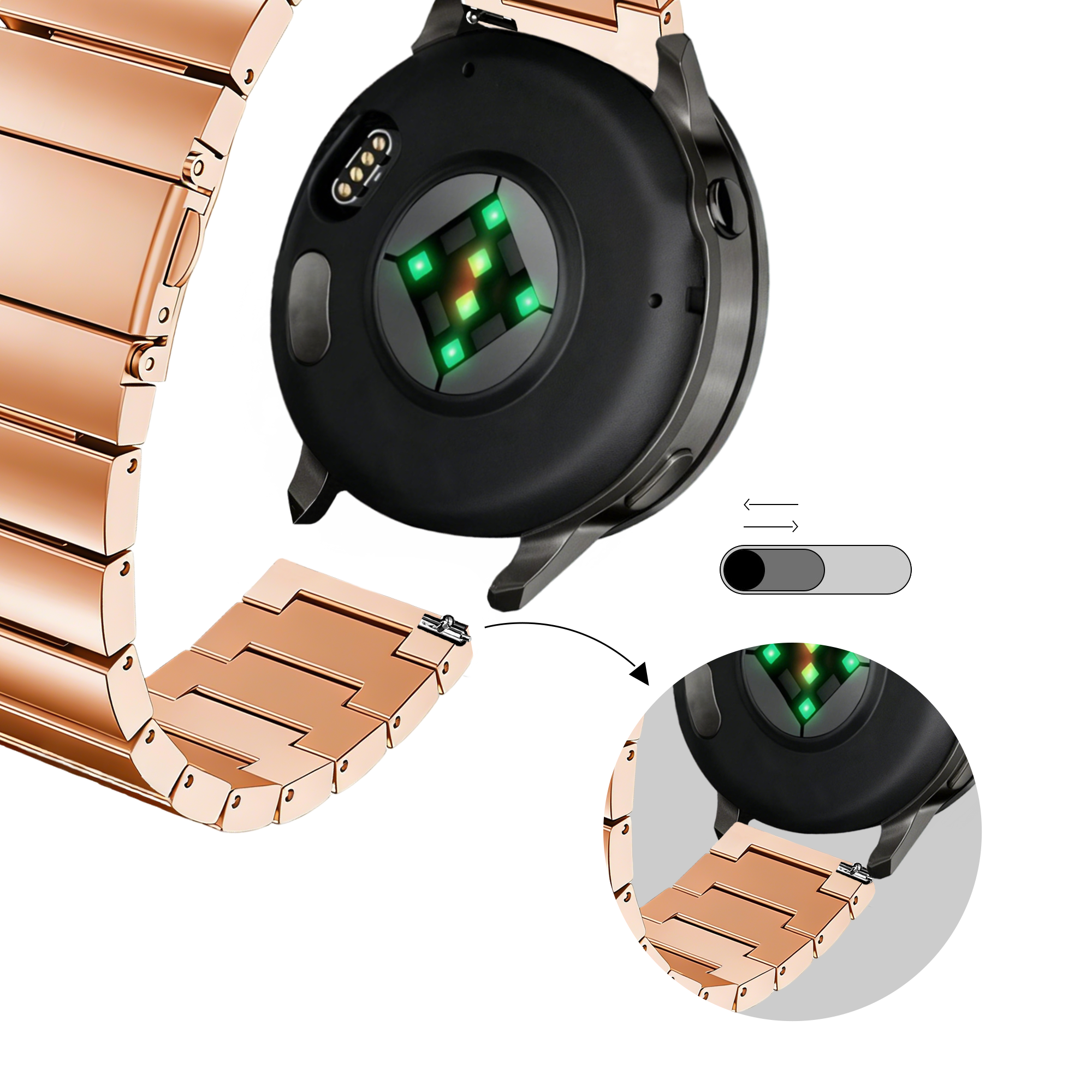 Bandz Garmin Forerunner 645 Steel Strap 'One Bead' (Rose Gold)