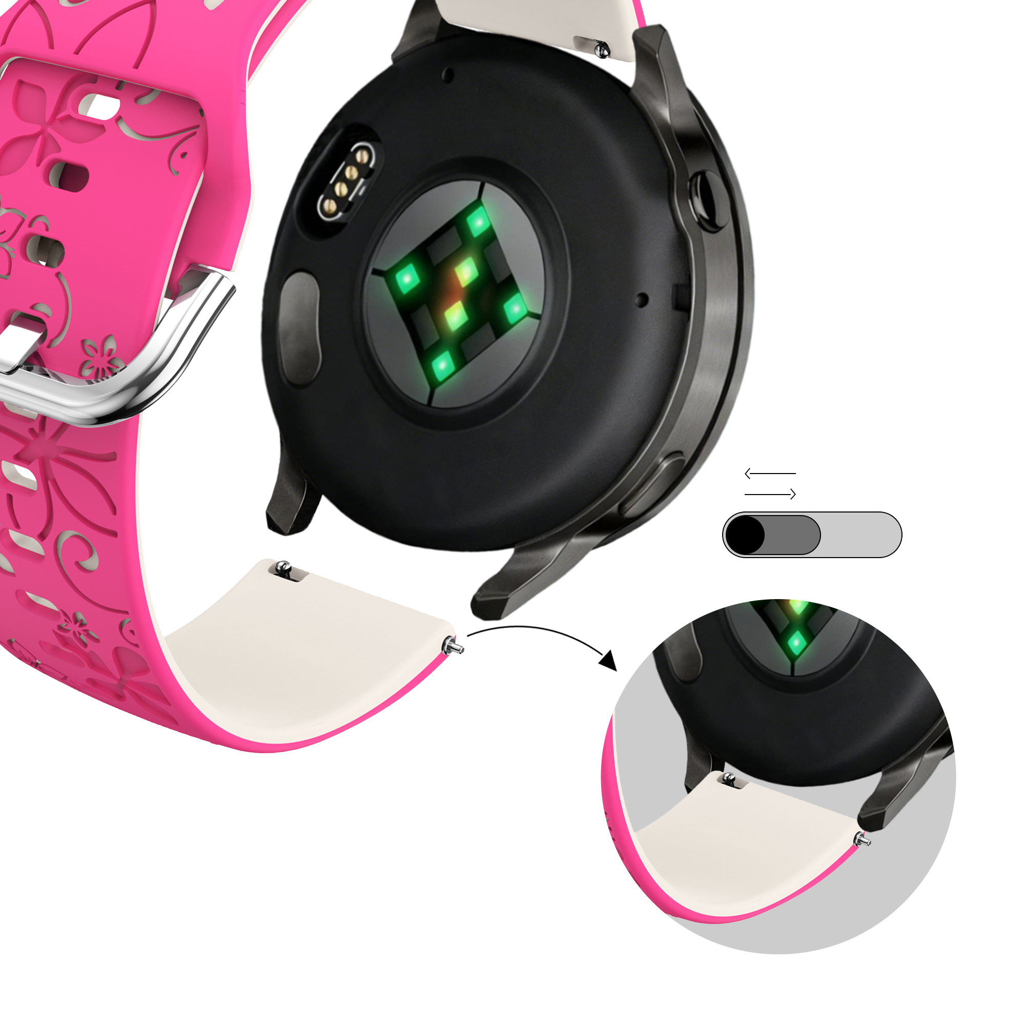 Bandz Garmin Forerunner 645 Silicone Strap 'Flowers' (Bright Pink/Starlight)