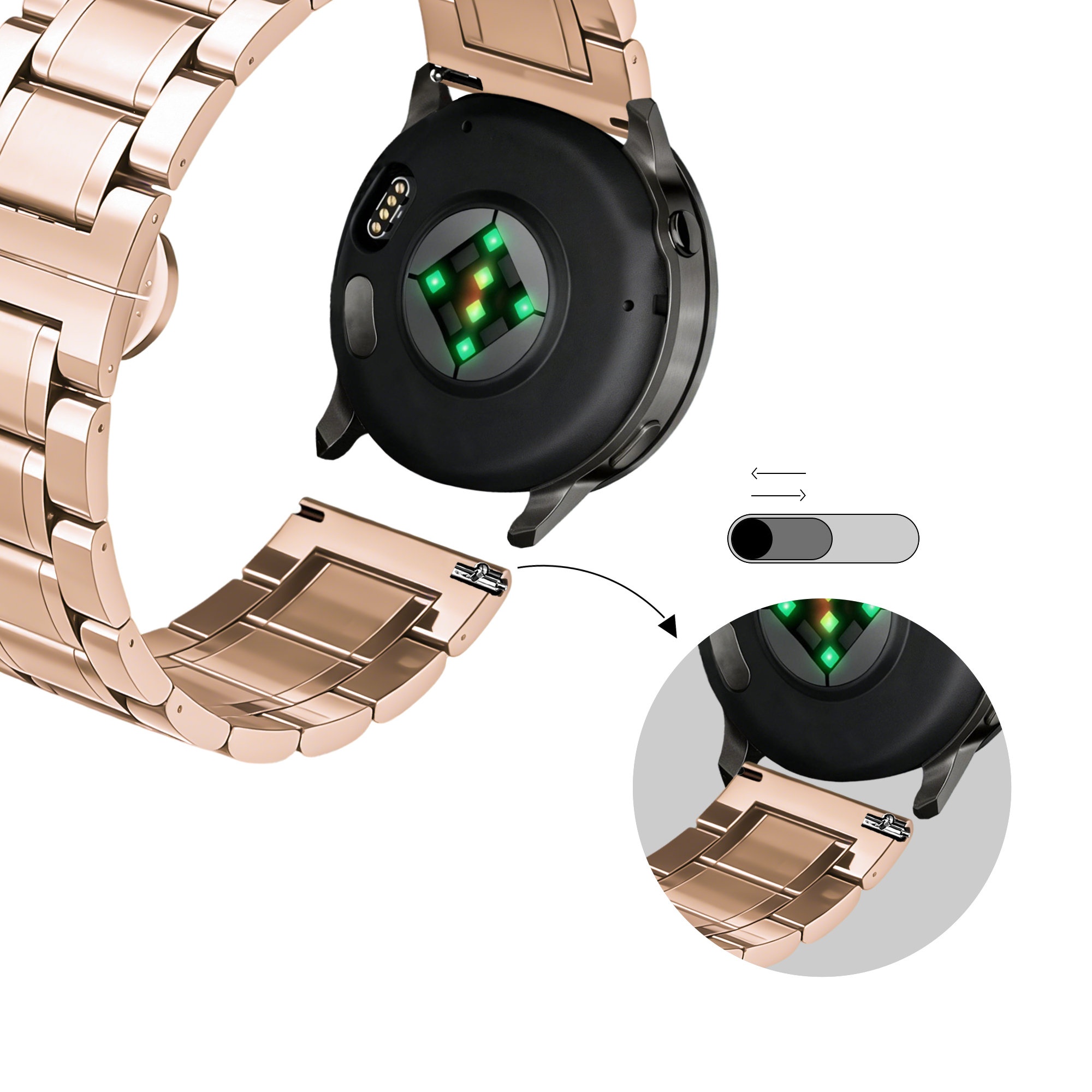 Bandz Garmin Bounce 2 Steel Link Strap 'Deluxe' (Rose Gold)