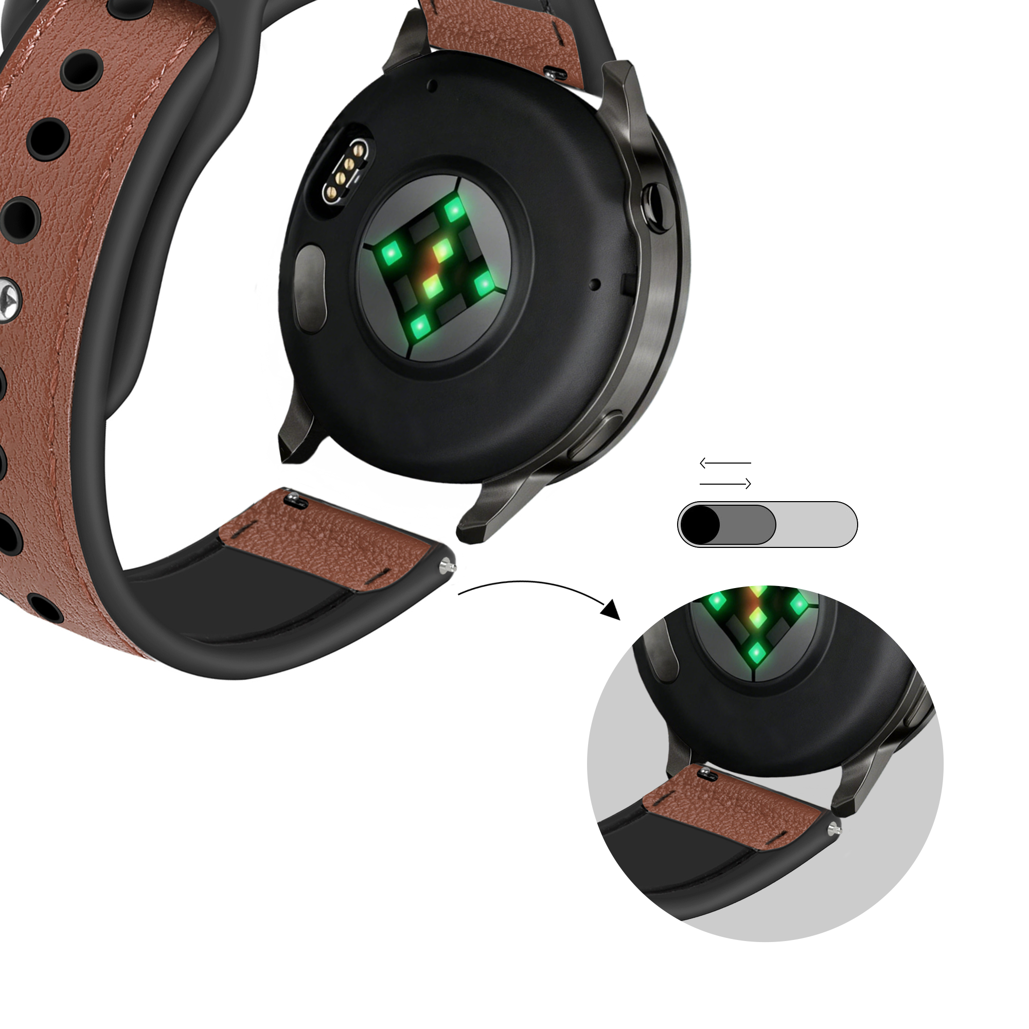 Bandz Garmin Bounce 2 Leather Strap 'Hybrid' (Brown)