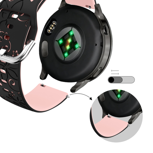 Bandz Garmin Venu 4 - 41mm Silicone Strap 'Flowers' (Black/Light Pink)