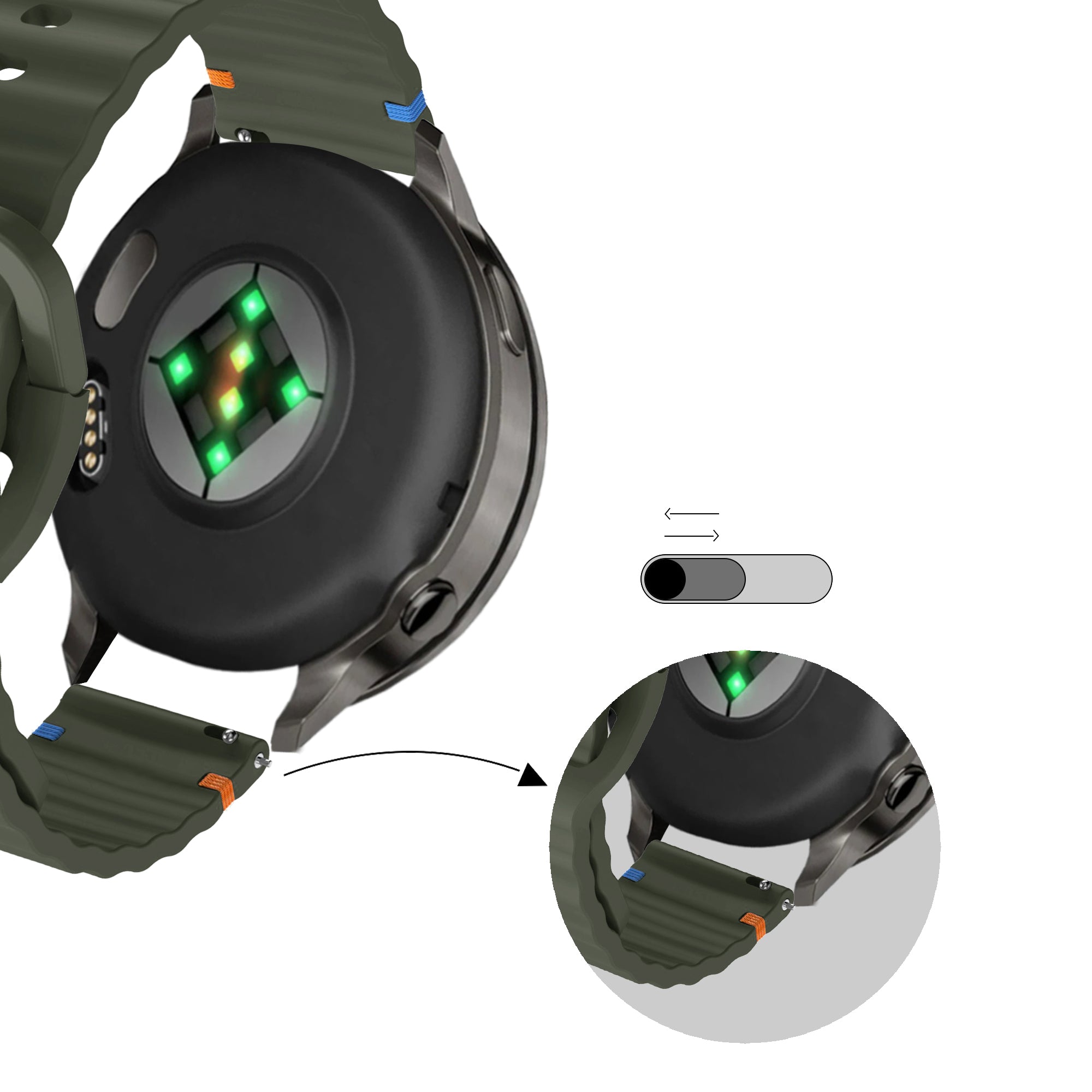 Bandz Garmin Forerunner 265s Silicone Strap 'Wave' (Army Green)