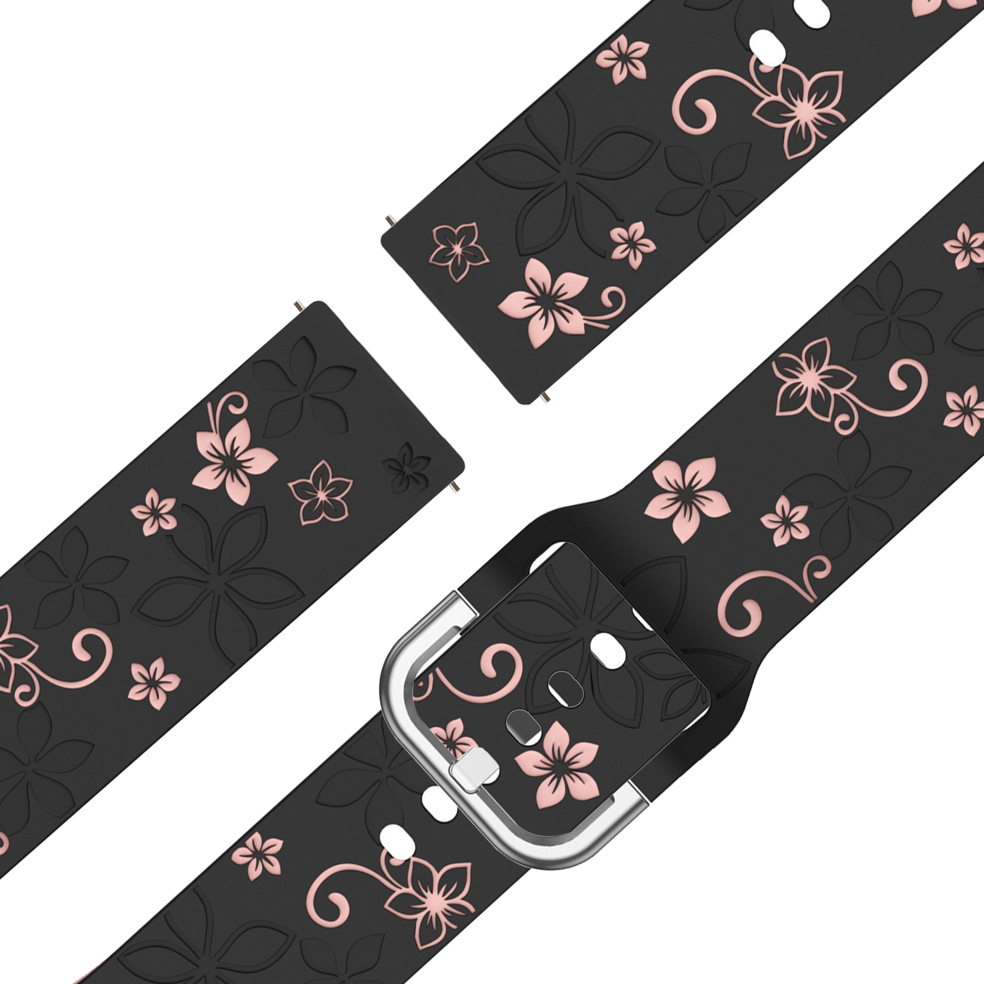 Bandz Garmin Forerunner 645 Silicone Strap 'Flowers' (Black/Light Pink)