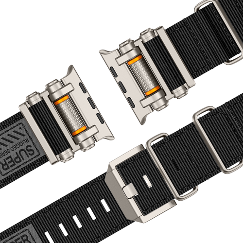 Bandz Apple Watch Ultra Nylon Armband 'Explorer' (Schwarz mit Titan)