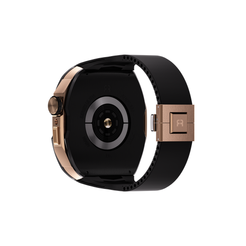 Reqior Apple Watch 45mm case met rubberen band (zwart/roségoud)