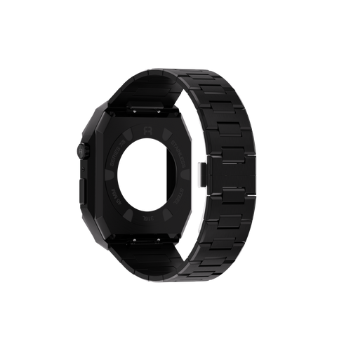 Reqior Apple Watch 45mm case met stalen band 'Nautilus' (zwart)