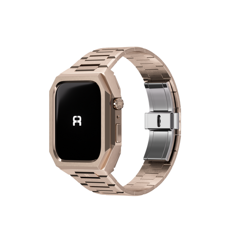 Reqior Apple Watch 45mm Hülle mit integriertem Stahlarmband 'Nautilus' (Roségold)