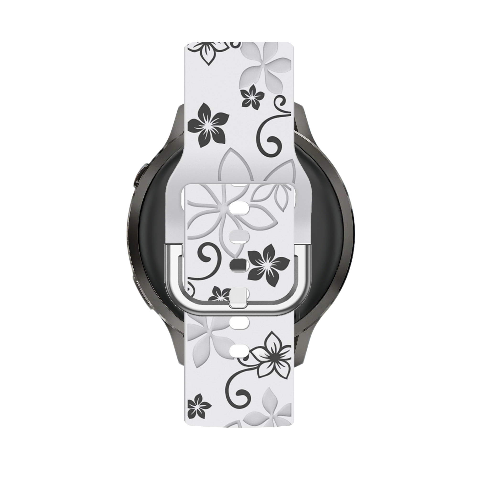 Bandz Garmin Vivoactive 4s Silicone Strap 'Flowers' (White/Black)