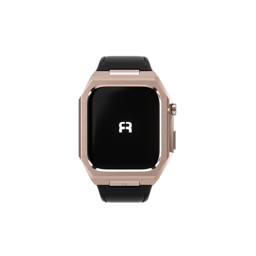 Reqior Funda de metal con correa de cuero Apple Watch 45mm (rosa dorado/negro)