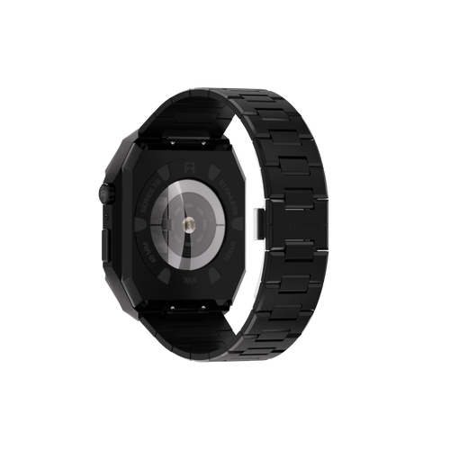 Reqior Apple Watch 45mm case met stalen band 'Nautilus' (zwart)