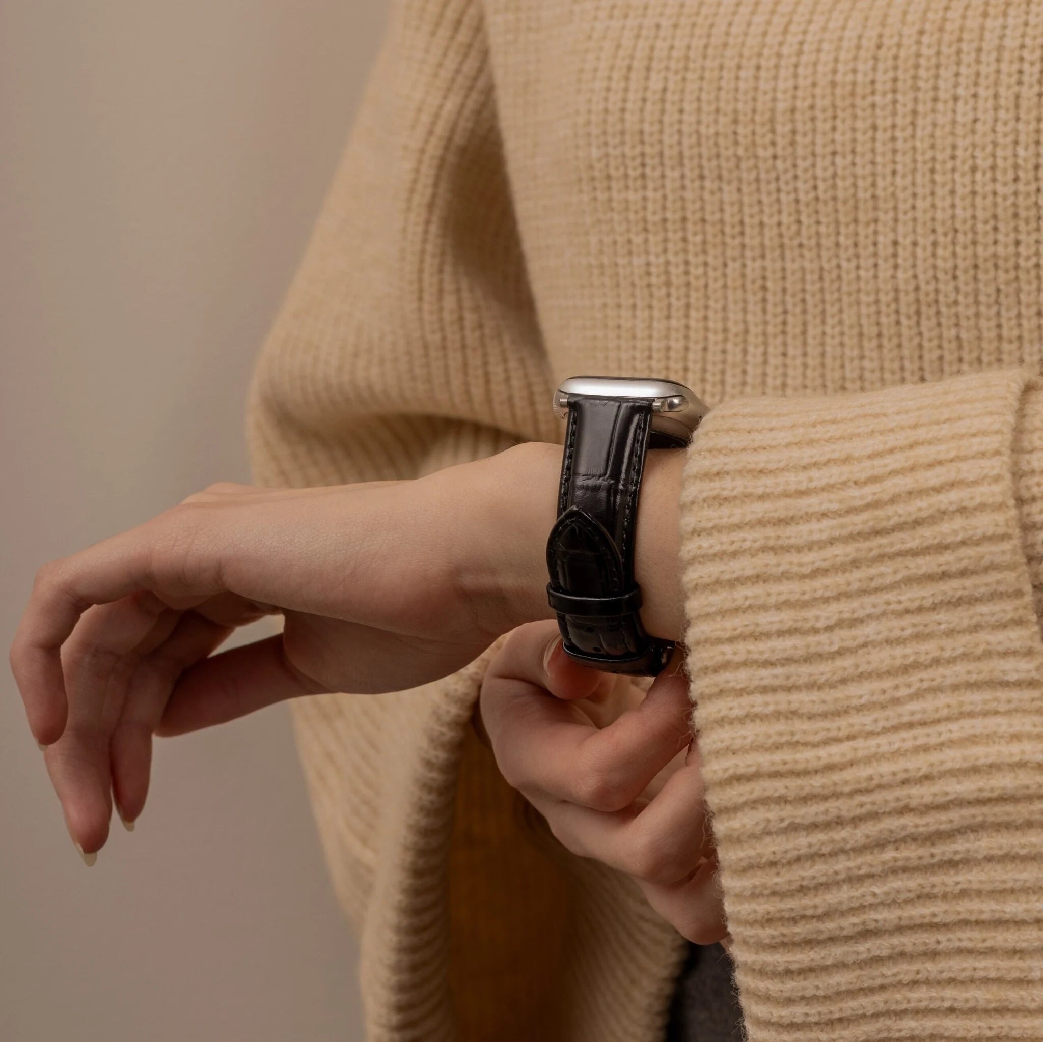 Correa cuero cocodrilo Apple Watch Ultra (negro)