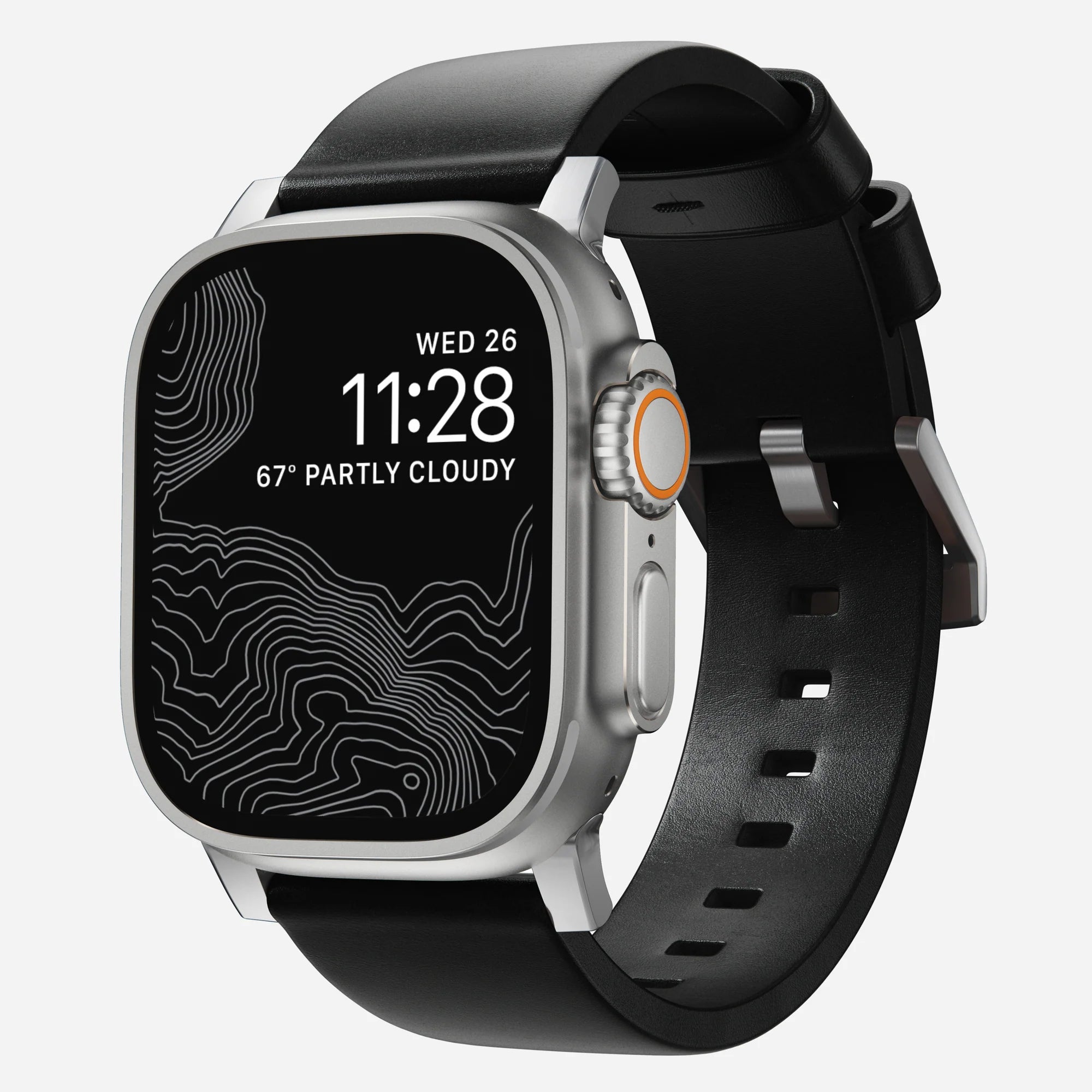 Nomad Modern Apple Watch Lederarmband (Schwarz/Silber)