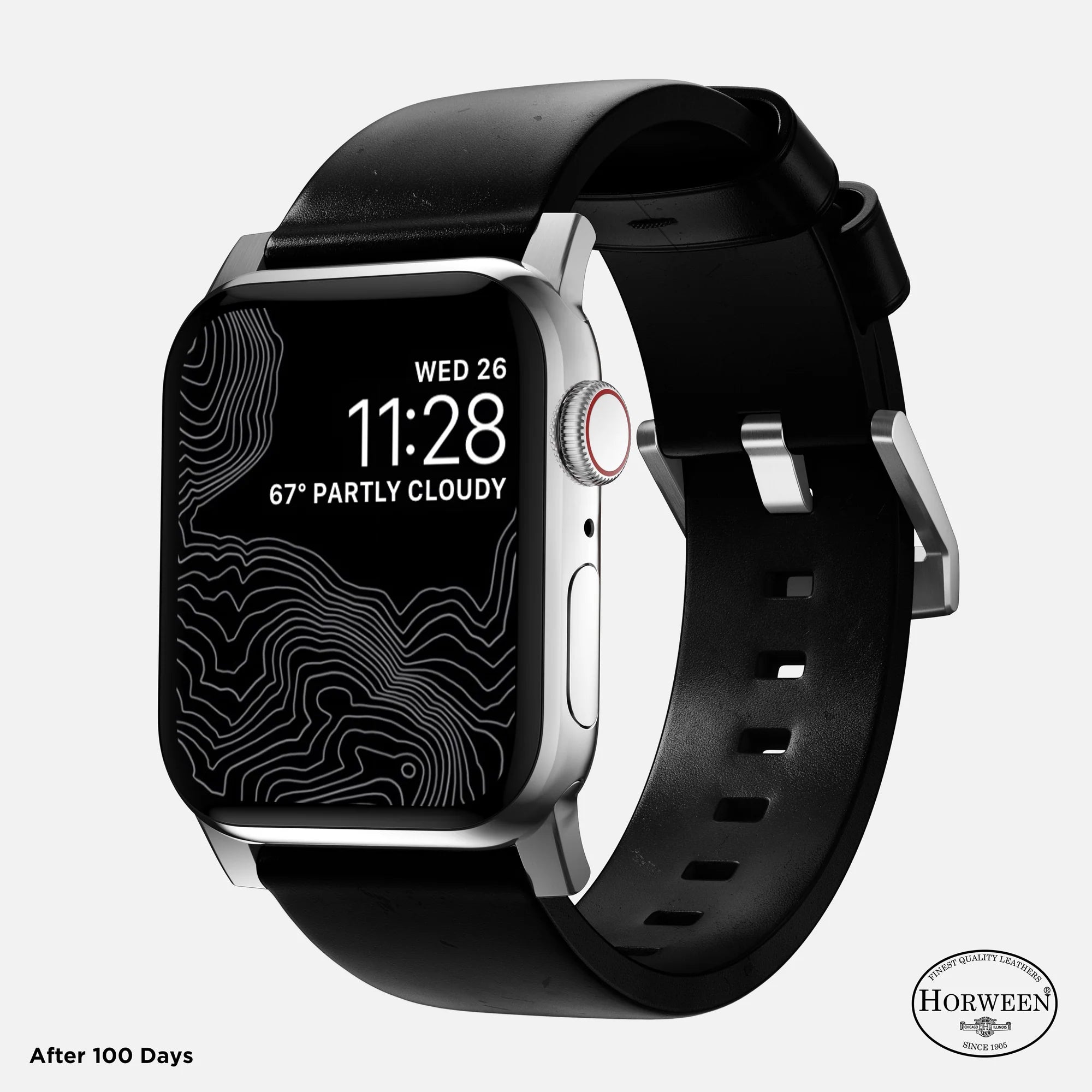 Nomad Modern Apple Watch Lederarmband (Schwarz/Silber)
