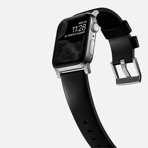 Nomad Modern Apple Watch leren bandje (zwart/zilver)