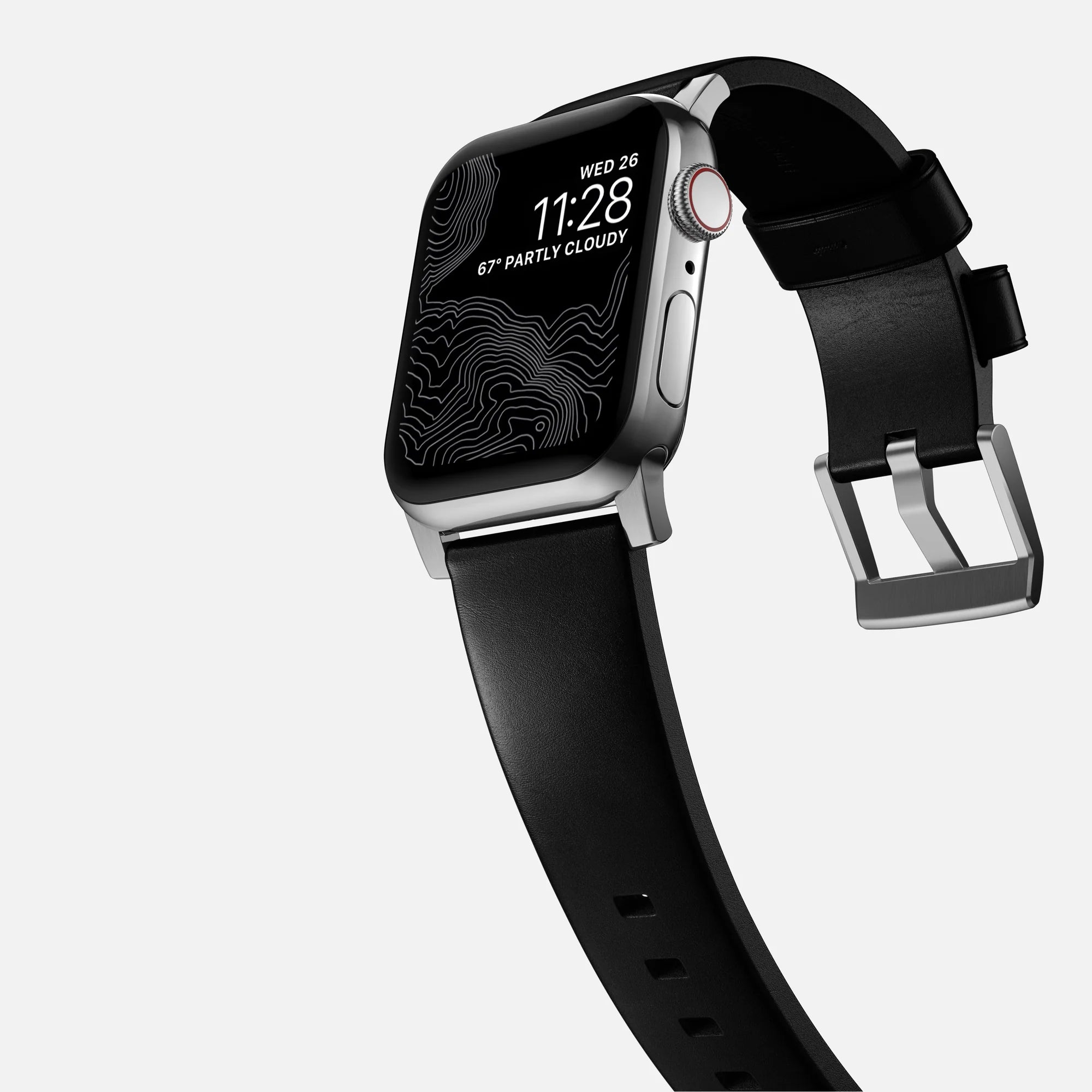 Nomad Modern Apple Watch Lederarmband (Schwarz/Silber)
