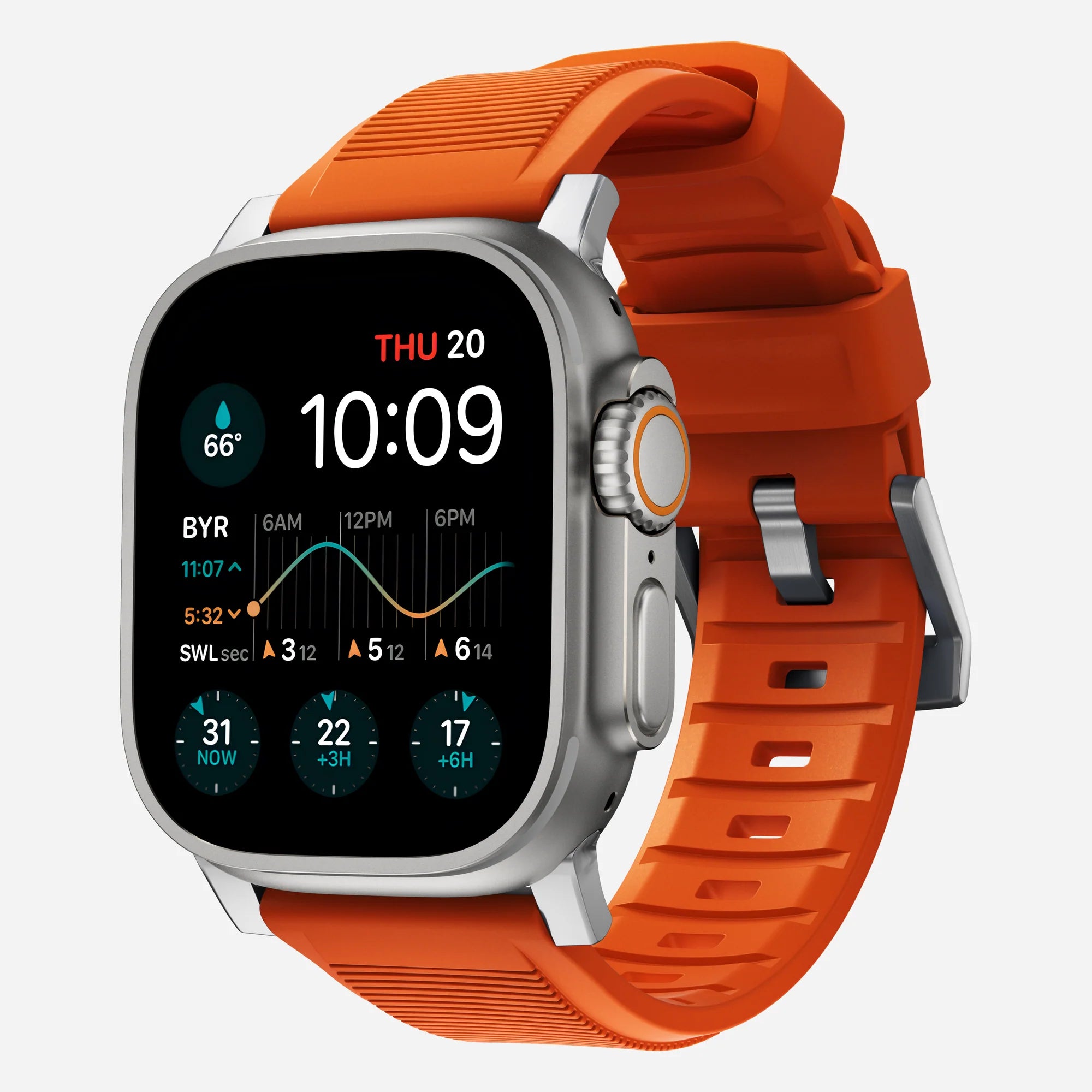 Nomad Rugged Apple Watch Silikonarmband Silber/Ultra Orange)
