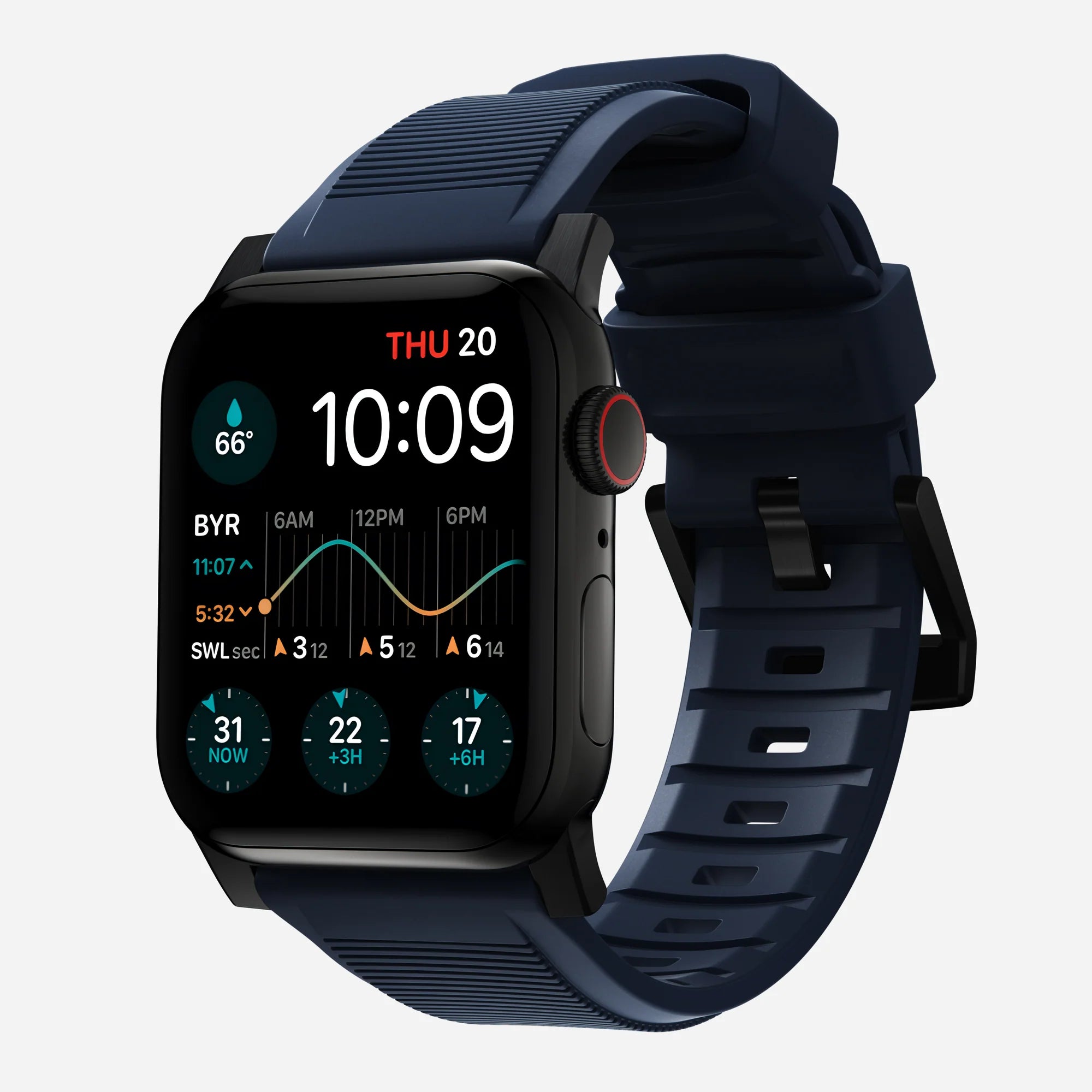 Nomad Rugged Apple Watch Silikonarmband (Schwarz/Atlantic Blue)