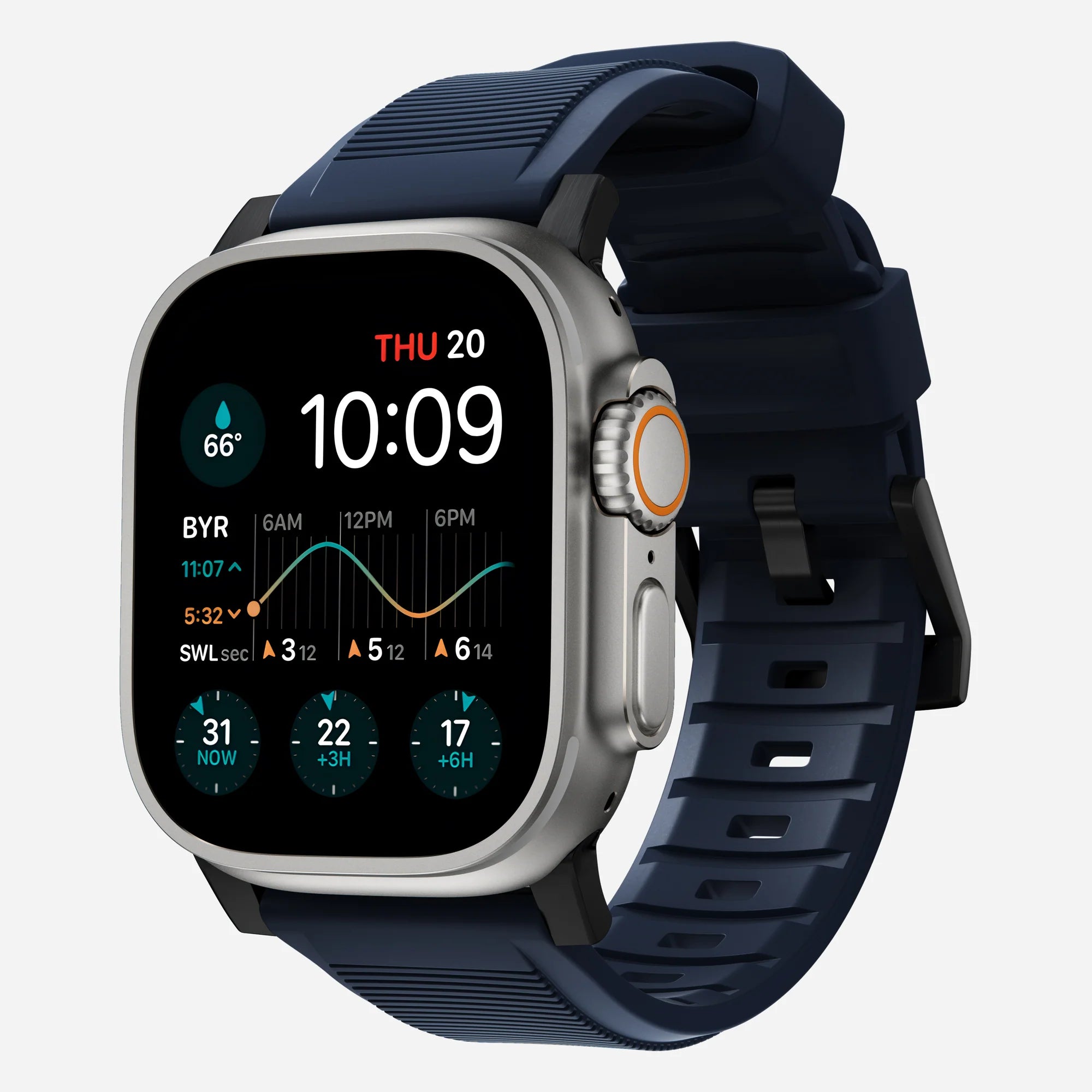 Nomad Rugged Apple Watch Silikonarmband (Schwarz/Atlantic Blue)