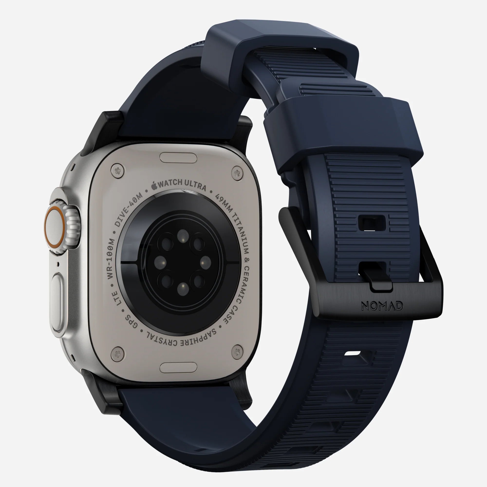 Nomad Rugged Apple Watch Silikonarmband (Schwarz/Atlantic Blue)