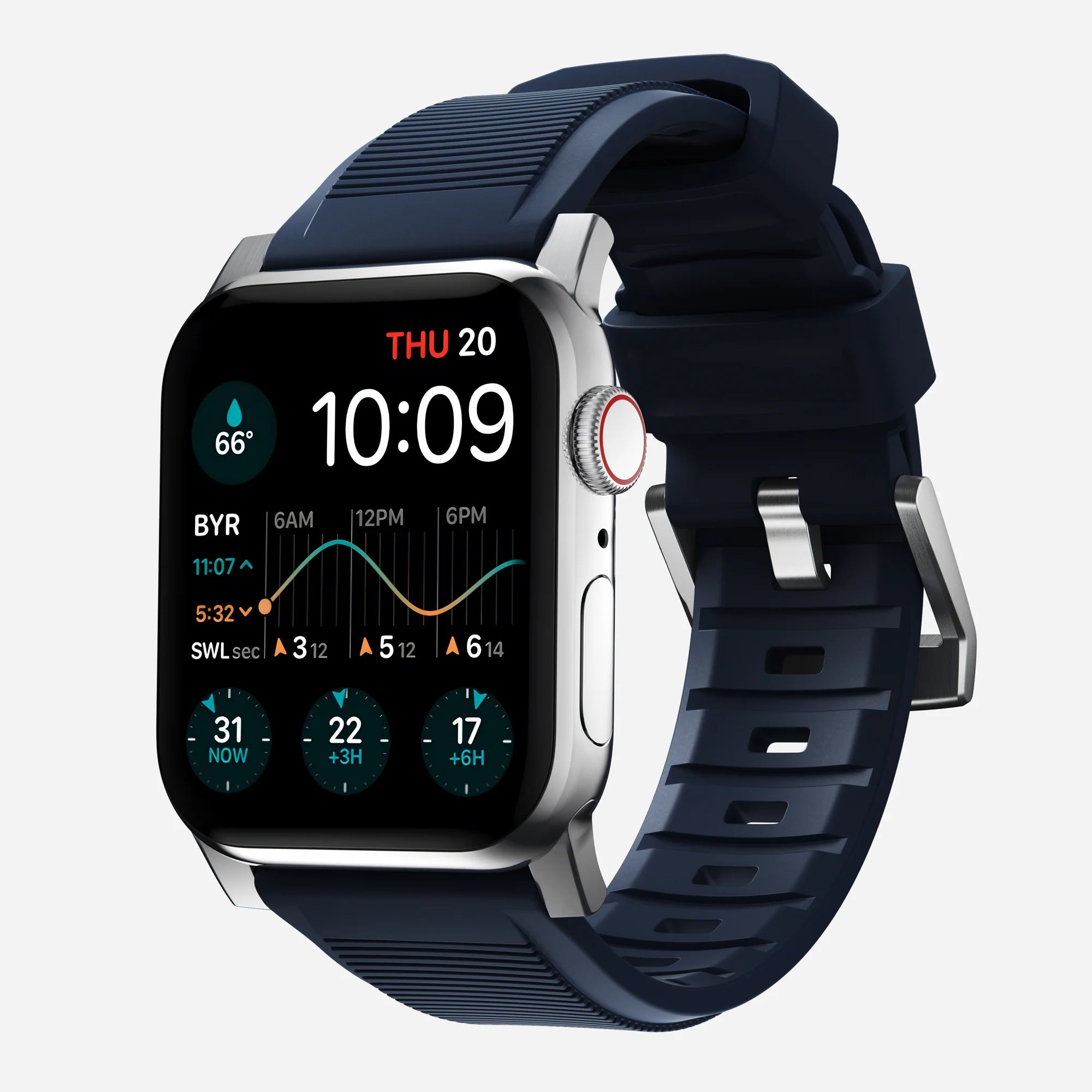 Nomad Rugged Apple Watch Silikonarmband Silber/Atlantic Blue)