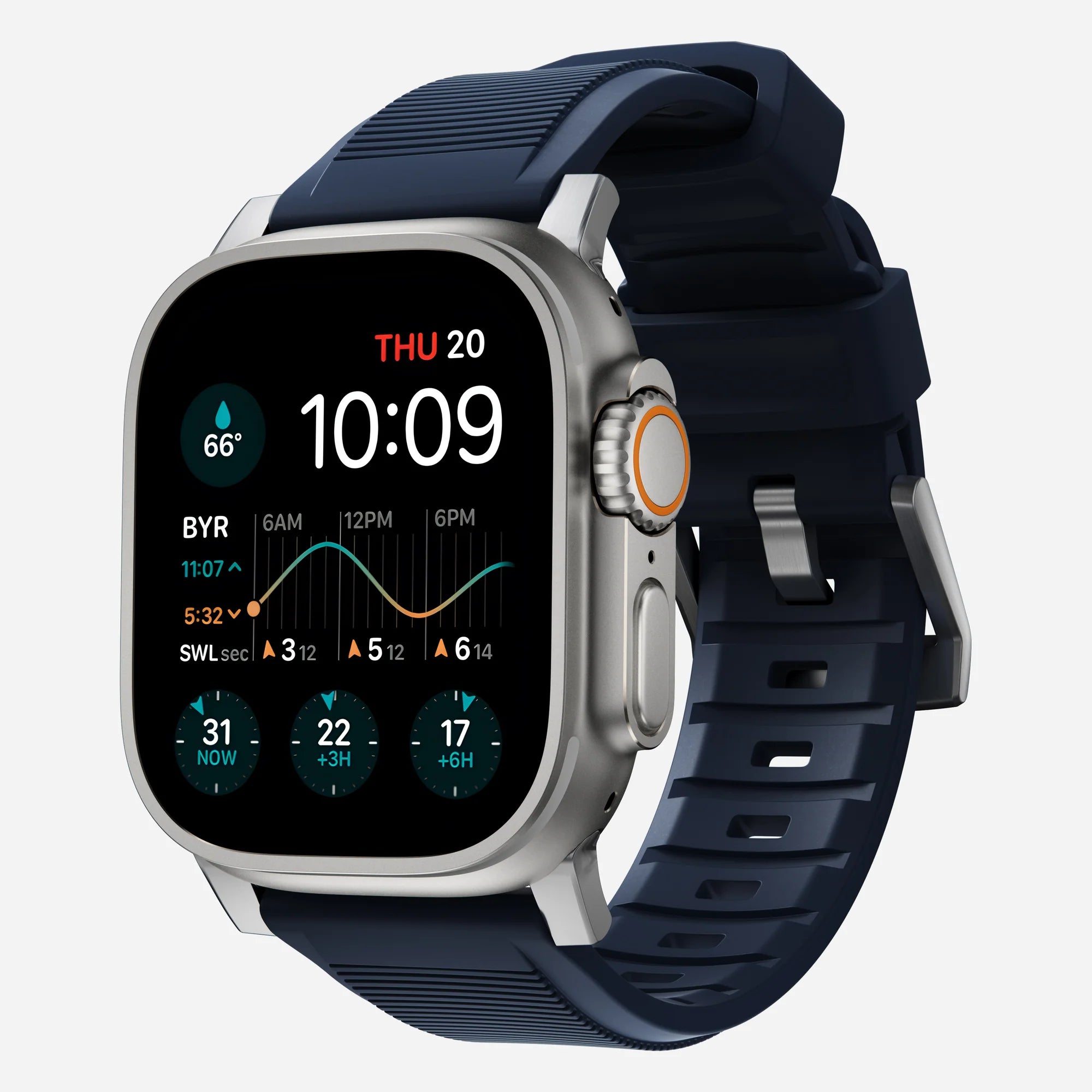 Nomad Rugged Apple Watch Silikonarmband Silber/Atlantic Blue)