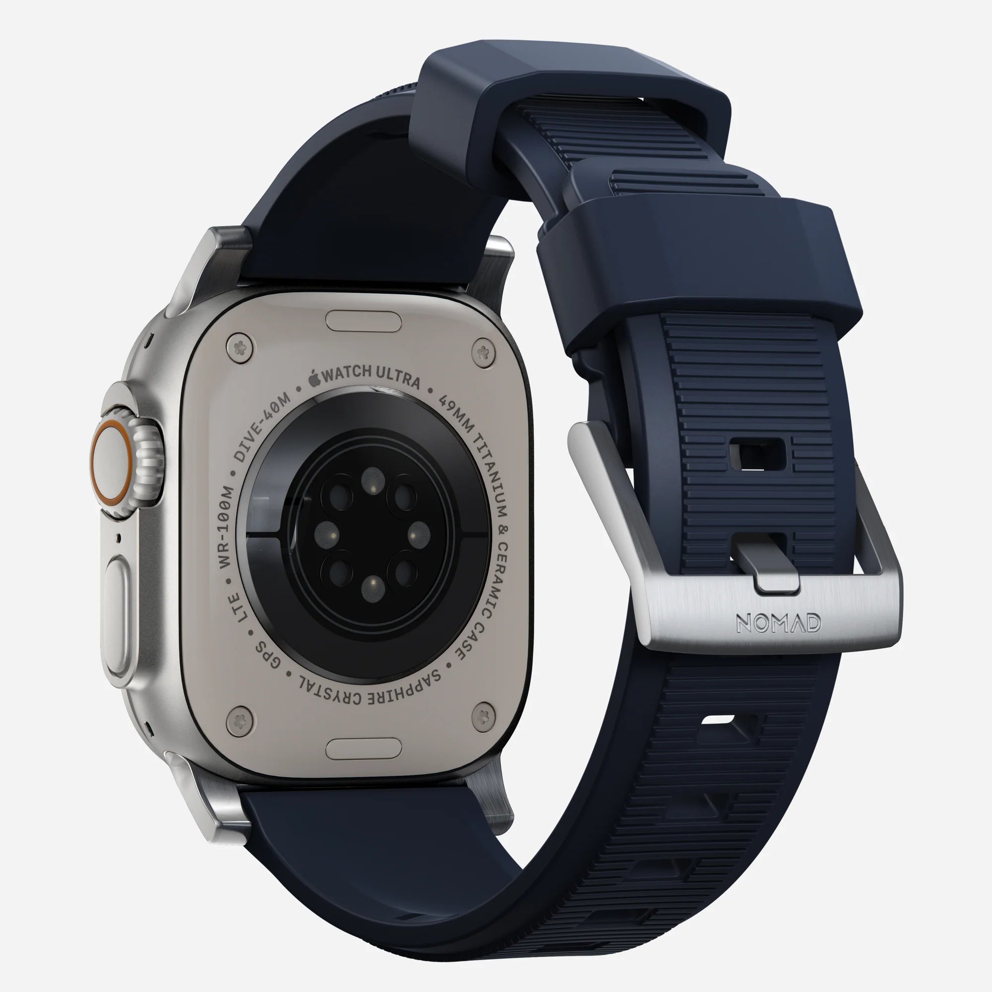 Nomad Rugged Apple Watch Silikonarmband Silber/Atlantic Blue)