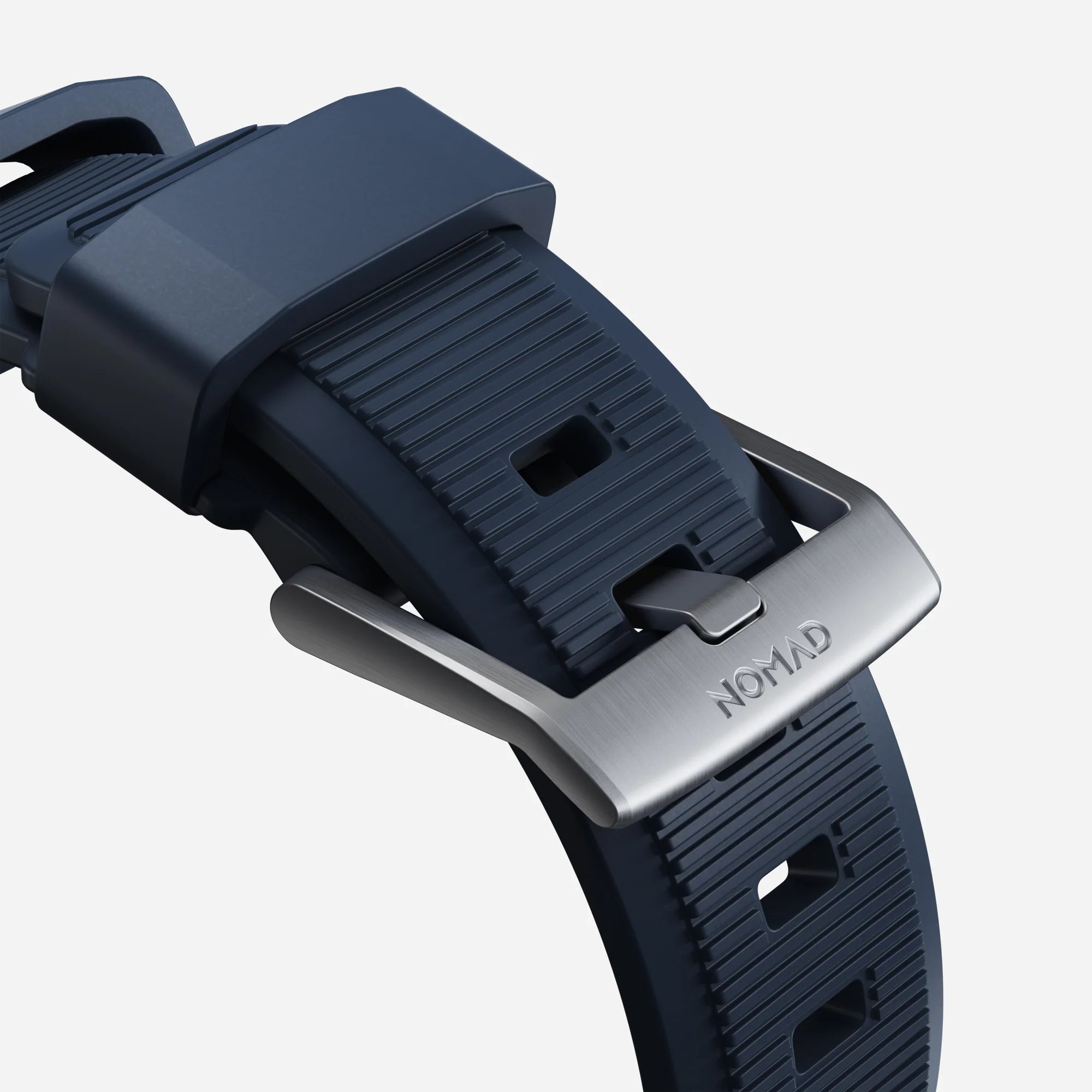 Nomad Rugged Apple Watch Silikonarmband Silber/Atlantic Blue)