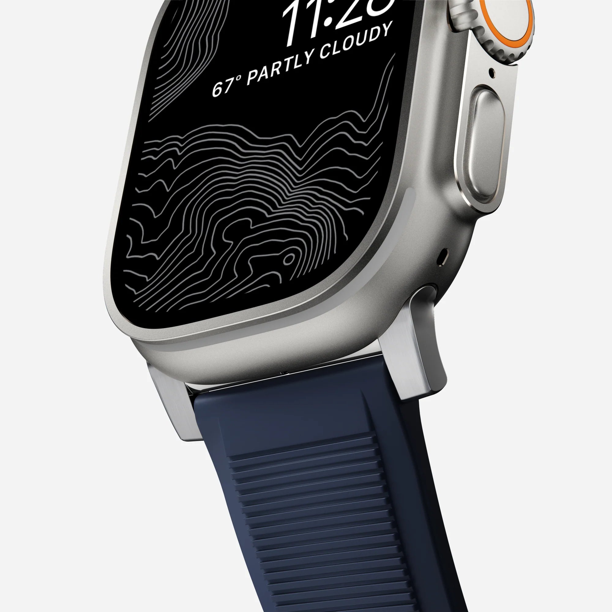 Nomad Rugged Apple Watch Silikonarmband Silber/Atlantic Blue)