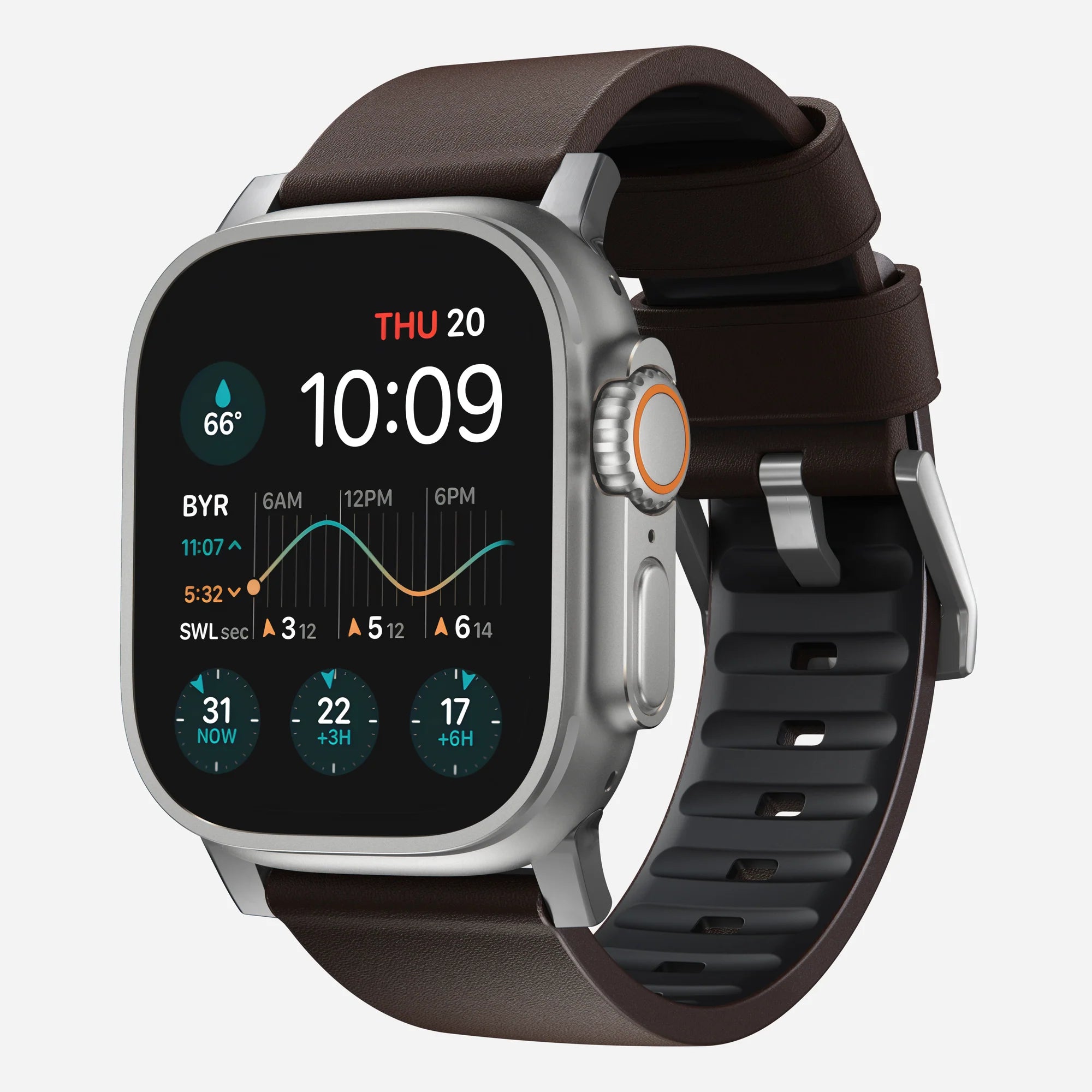 Nomad Active Pro Apple Watch Hybrid-Armband (Braun/Silber)