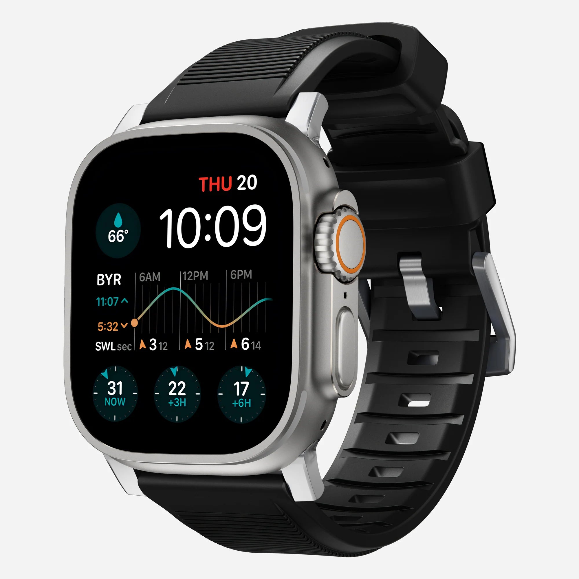 Nomad Rugged Apple Watch Silikonarmband (Schwarz/Silber)