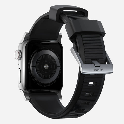 Nomad Bracelet de silicone résistant Apple Watch (noir/argenté)