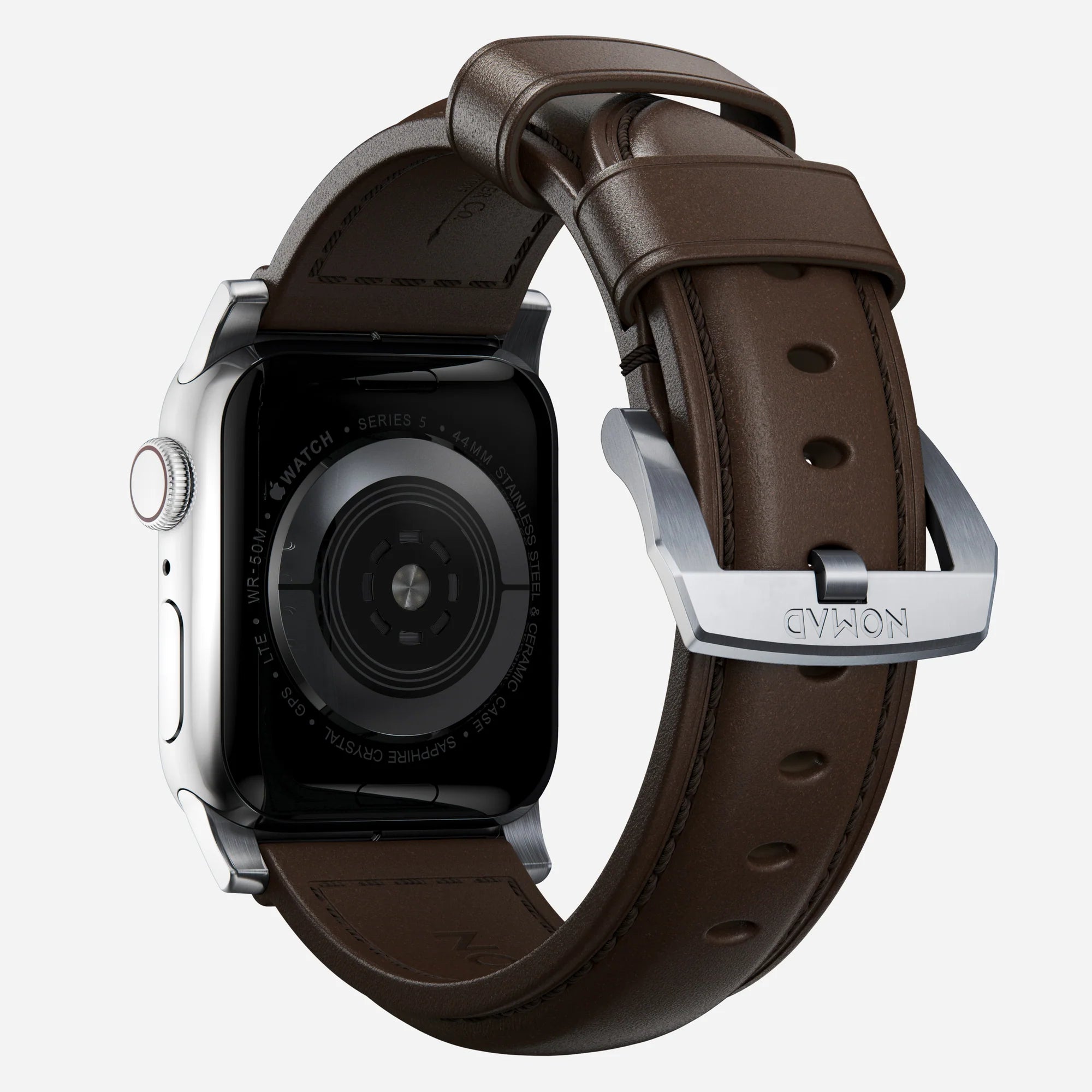 Nomad Traditional Apple Watch Lederarmband (Braun/Silber)