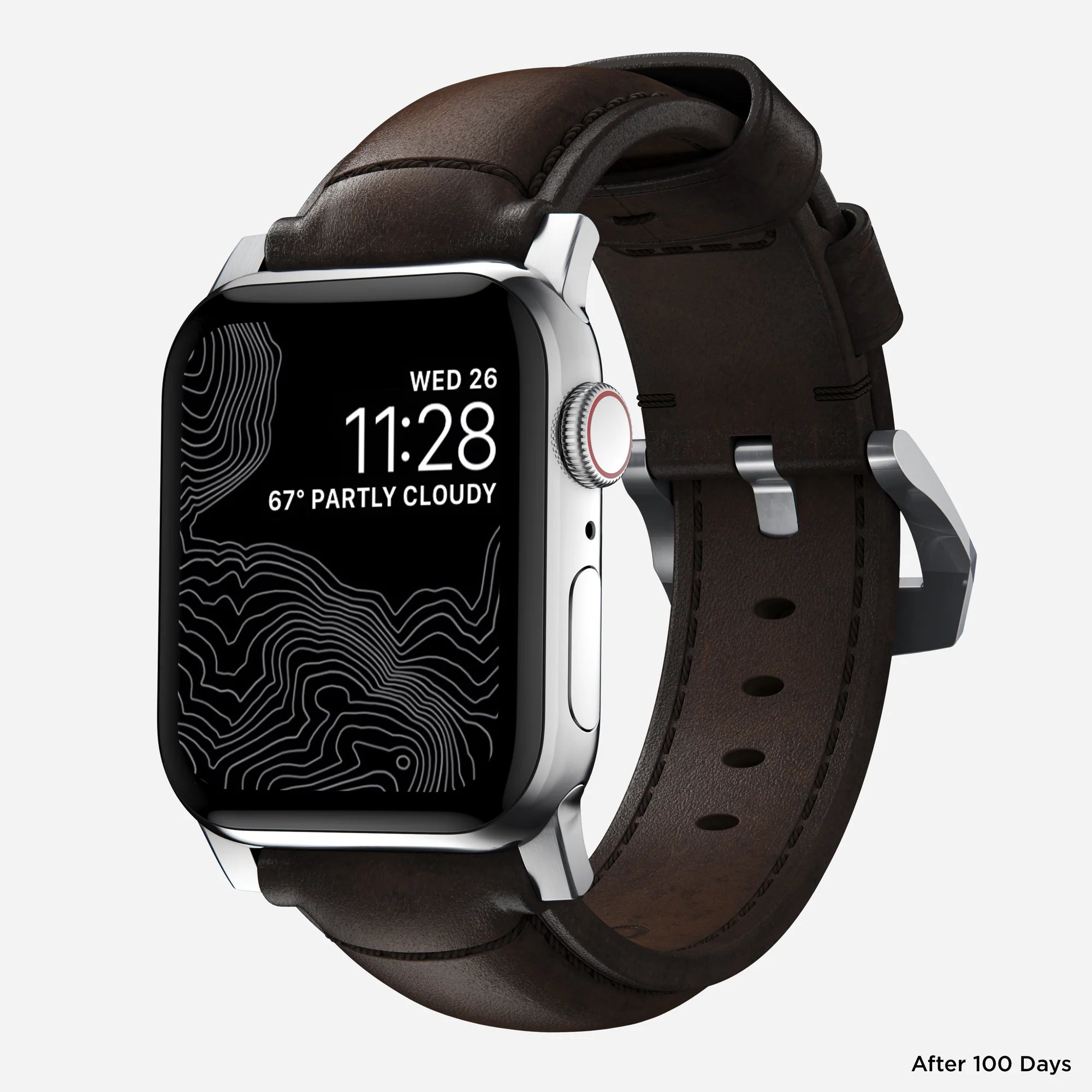 Nomad Traditional Apple Watch Lederarmband (Braun/Silber)