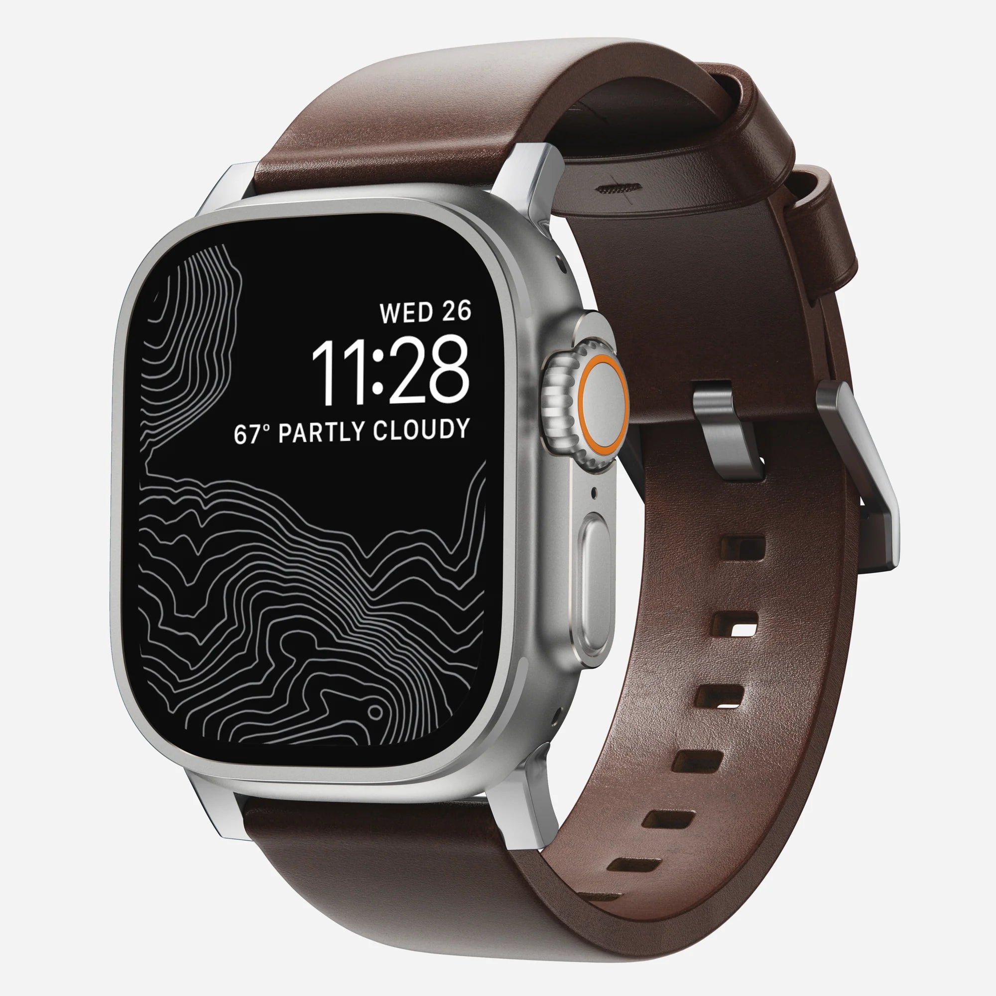 Nomad Modern Apple Watch Lederarmband (Braun/Silber)