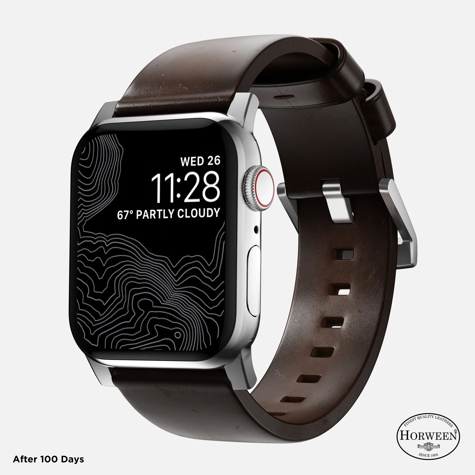 Nomad Modern Apple Watch Lederarmband (Braun/Silber)