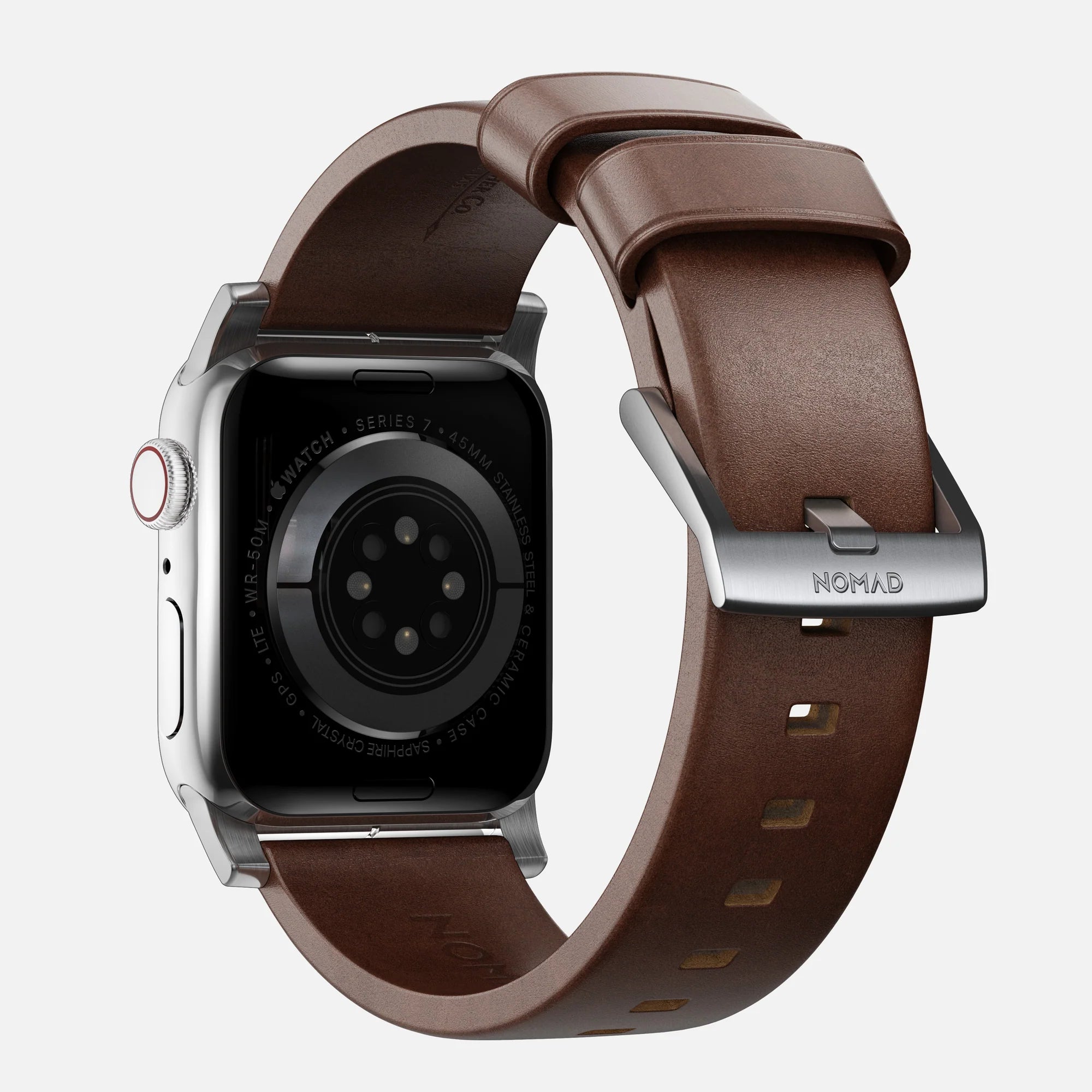 Nomad Modern Apple Watch Lederarmband (Braun/Silber)