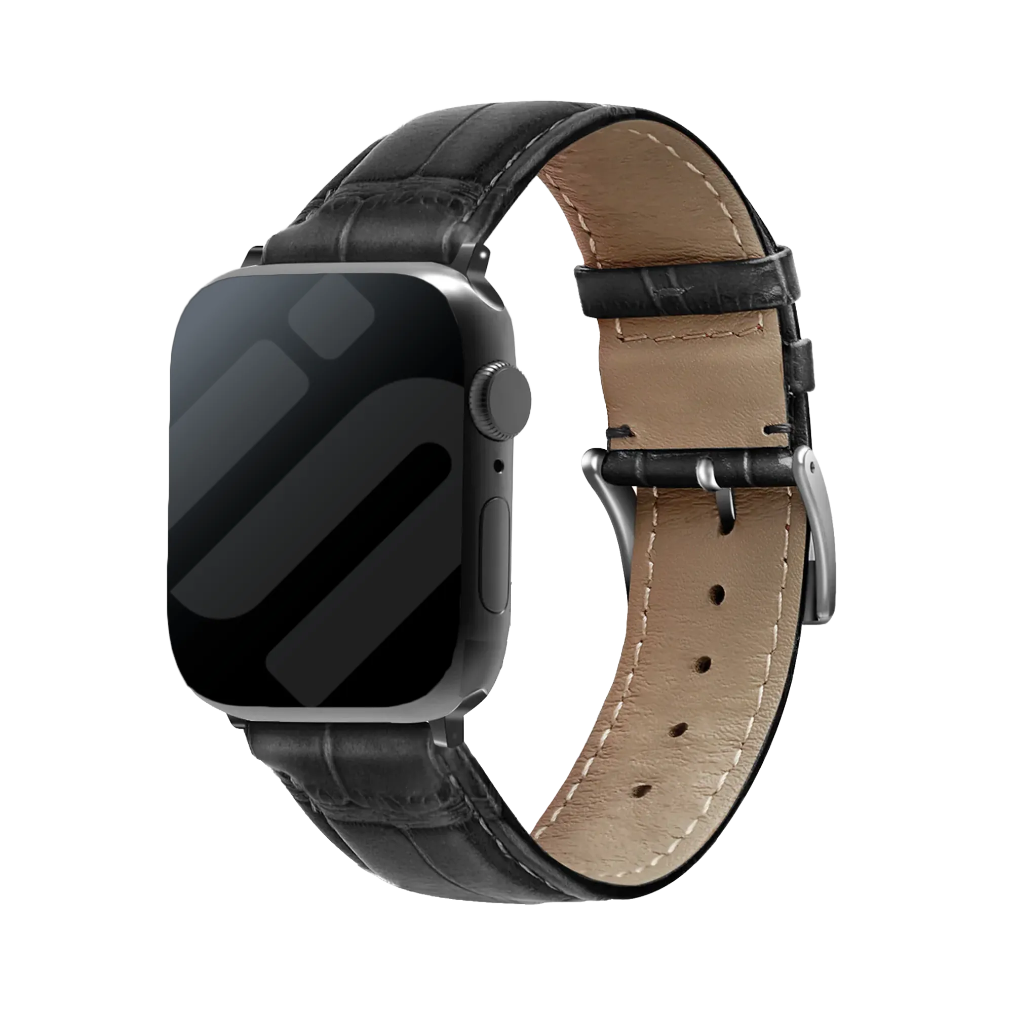 Apple Watch leather crocodile grain band (zwart)