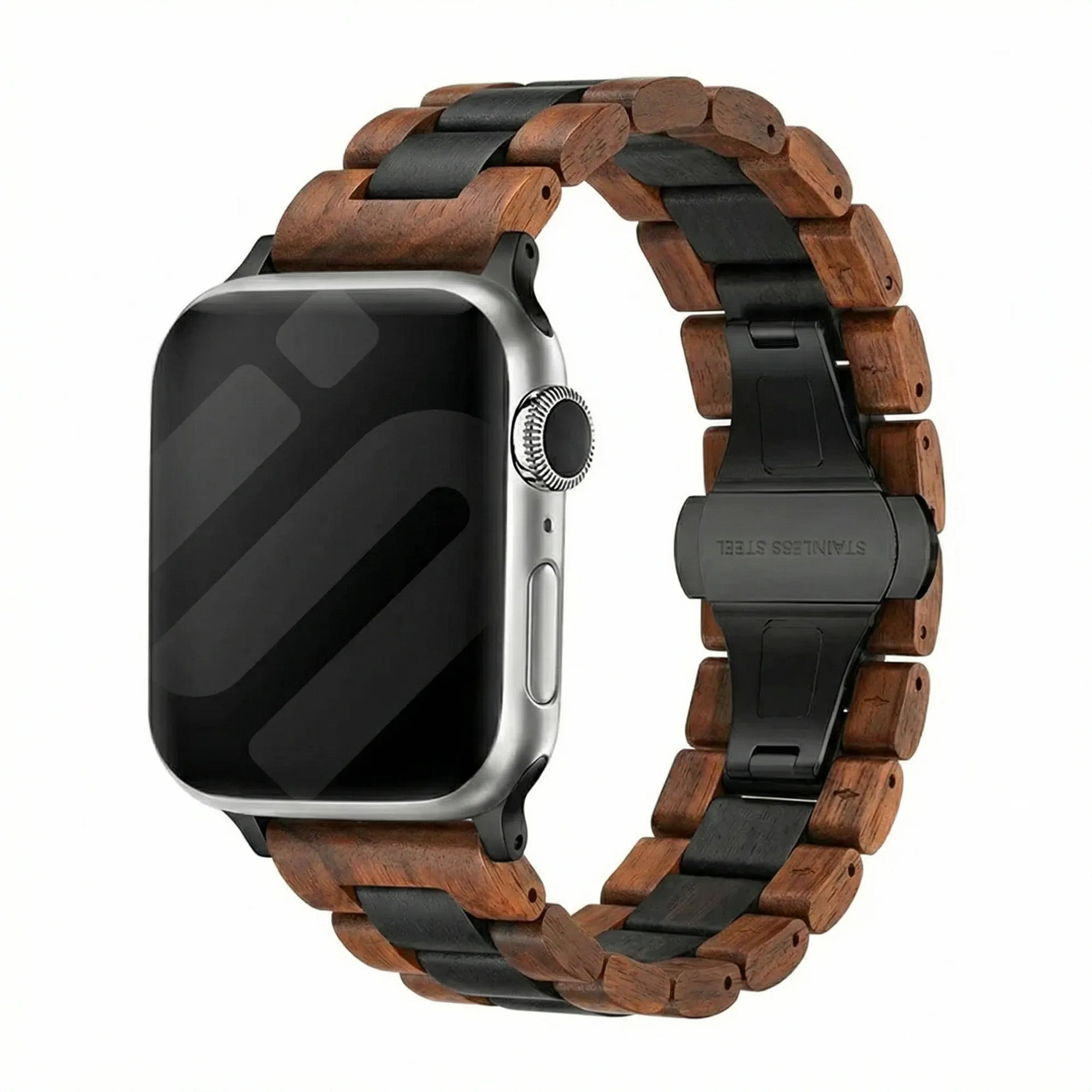 Apple Watch Ultra houten bandje (roodbruin/zwart)