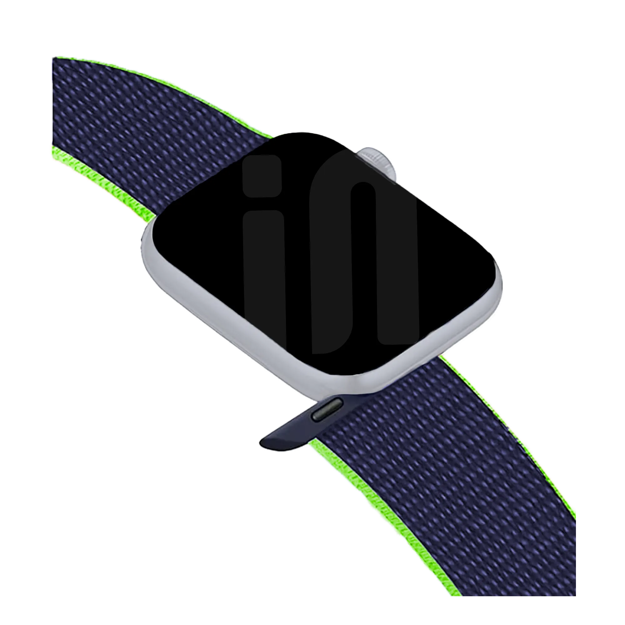 Apple Watch nylon loop bandje (donkerblauw/lime)